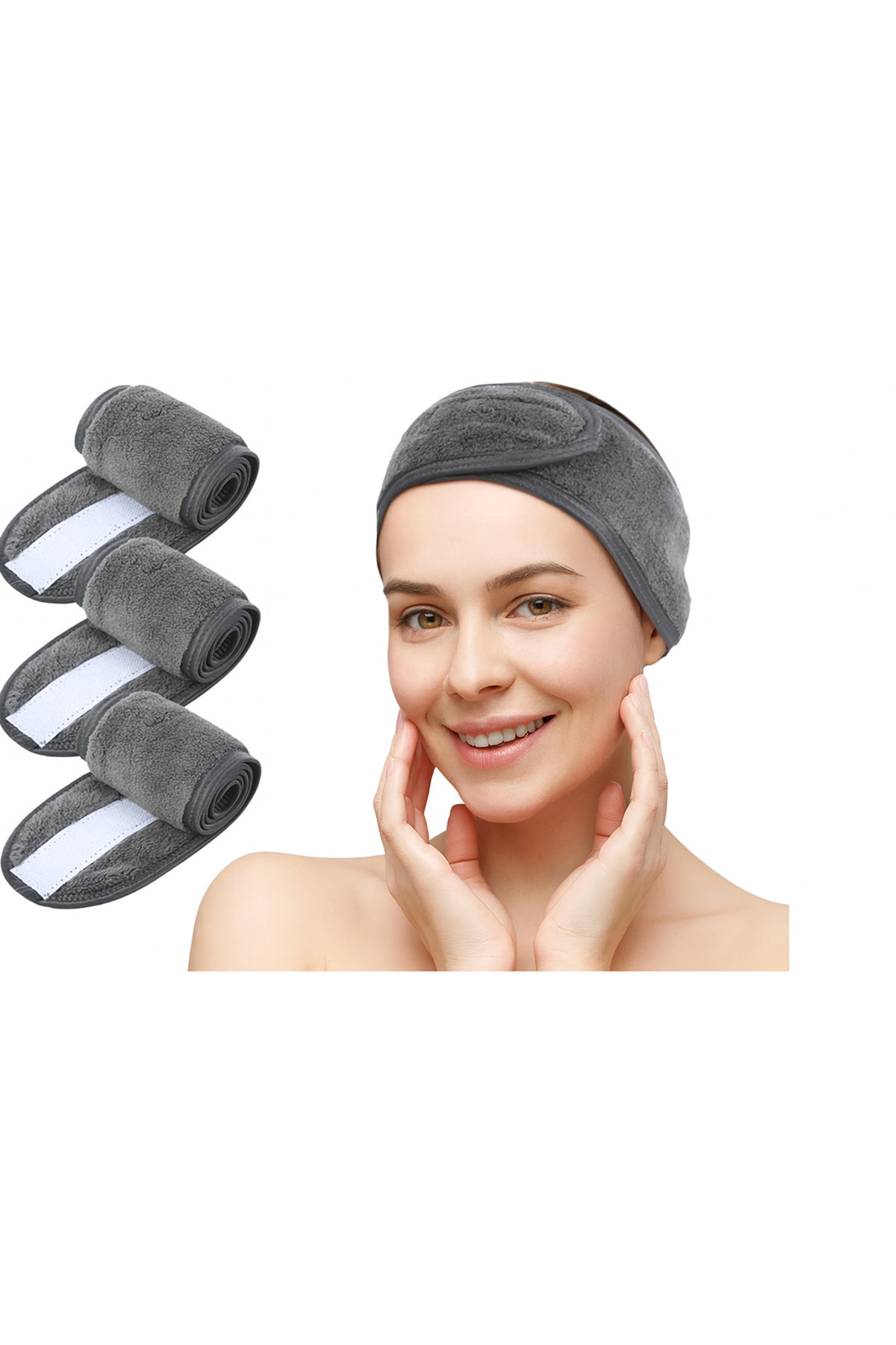 Haton Home %100 Pamuk Havlu Saç Bandı Cırt Bantlı Sporcu Saç Bandı Makyaj Bandı Ter Bandı Tekli Antrasit