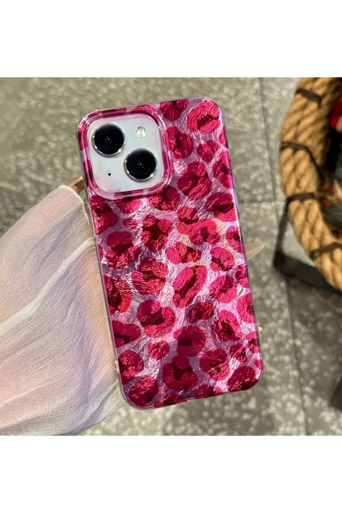 EDELFU-Aurora Red Leopard Pattern Glossy Side Transparent Phone Case for iPhone 14 - 13 1
