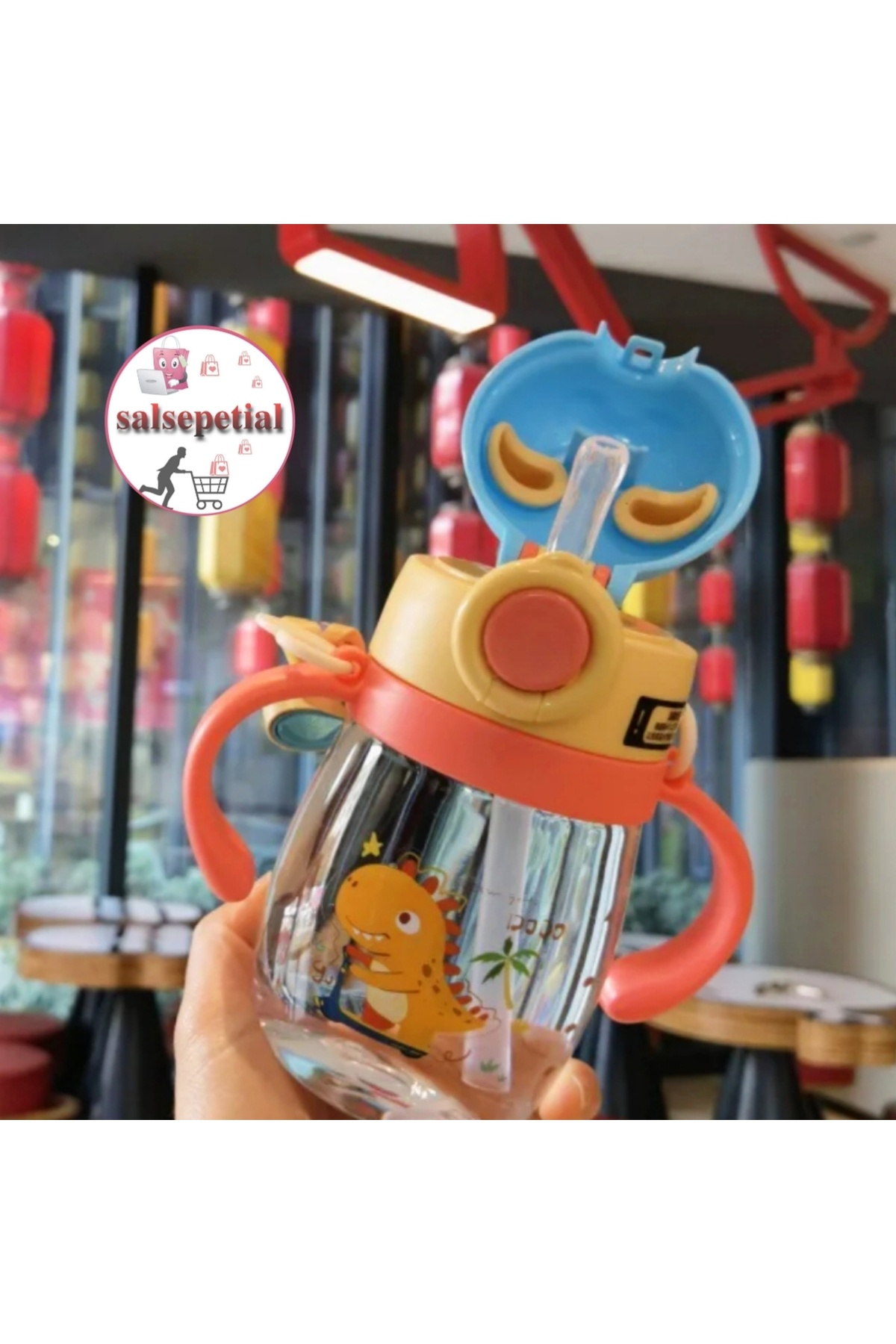 Salsepetial 400ml Dinozor Figürlü Pipeti Suluk Bebek Matara Askılı Sevimli Su Şişesi Bebek Pipetli Biberon fotoğrafı 2 (önizleme)