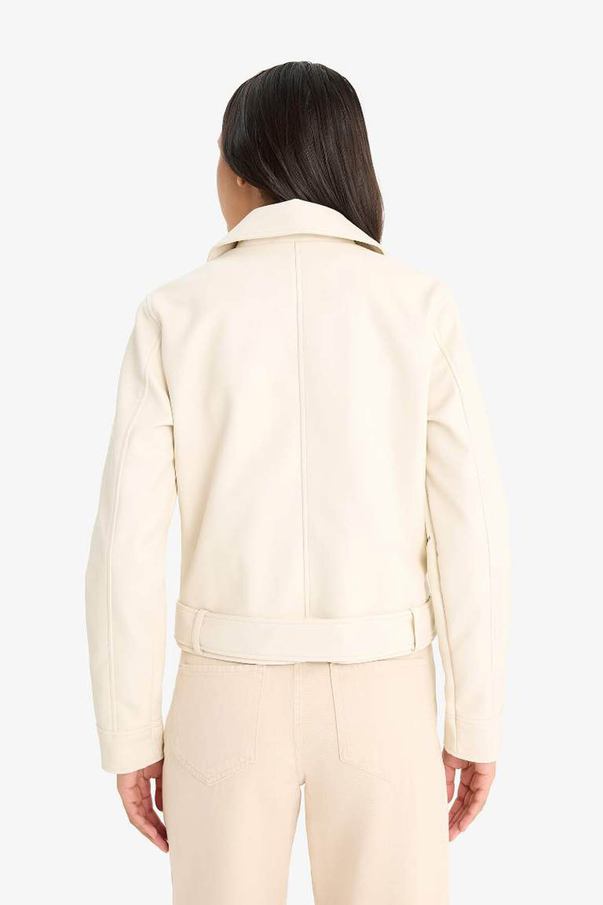 Defacto  Regular Fit Fermuarlı Suni Deri Ceket Mont E8530AX25AU - Görsel 6