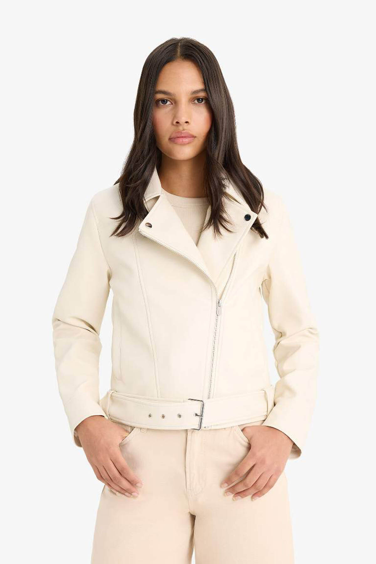 Defacto  Regular Fit Fermuarlı Suni Deri Ceket Mont E8530AX25AU - Görsel 4