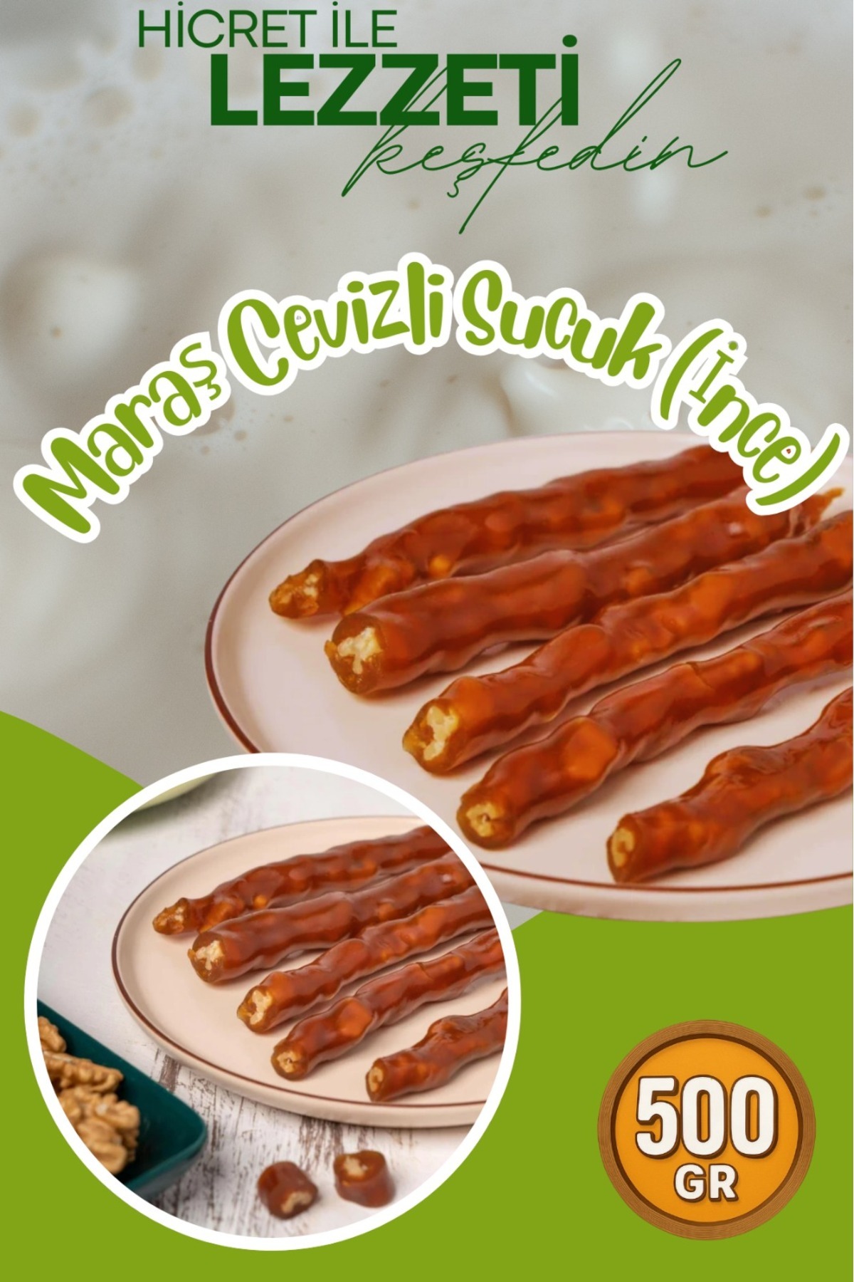 Hicret Kuruyemiş Maraş Cevizli Sucuk (İnce) 500 Gr