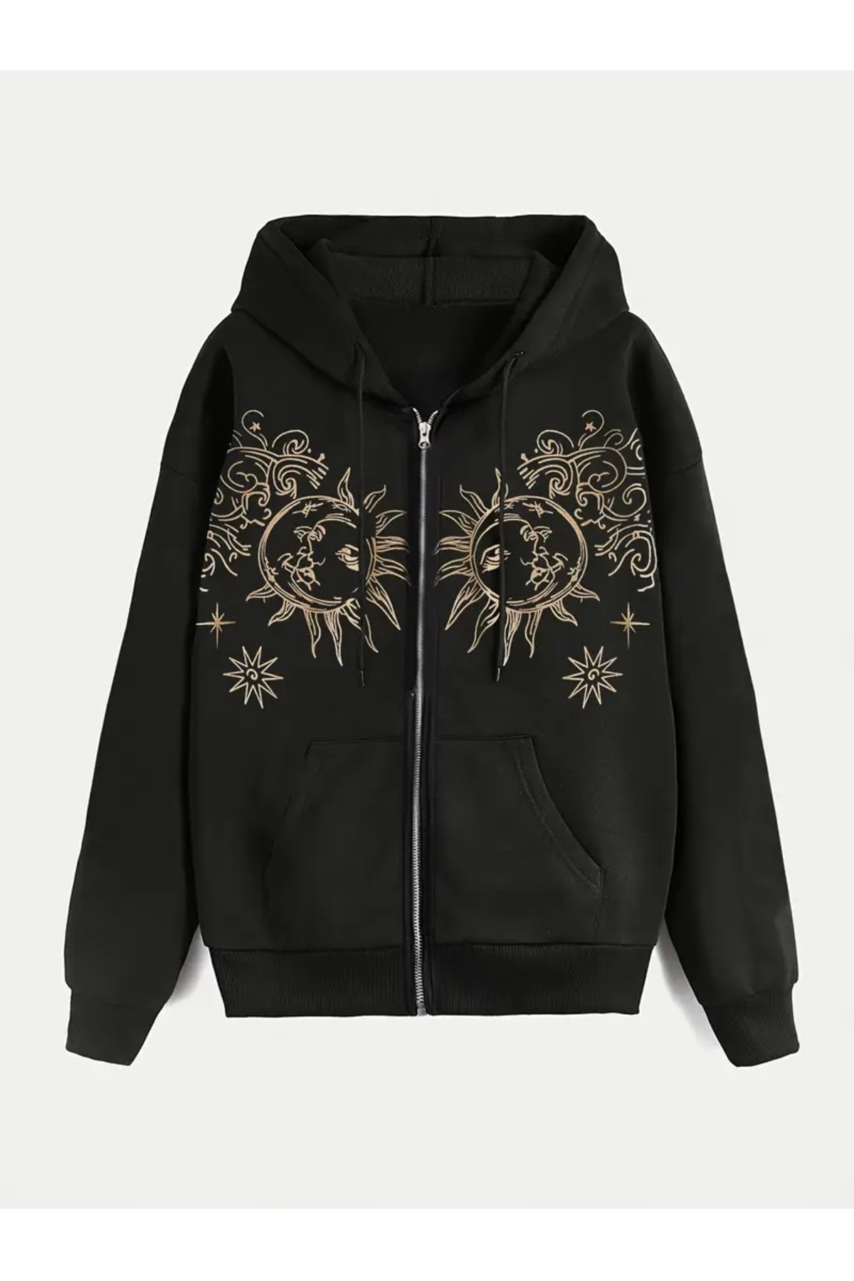 Gothic Baskılı Oversize Fermuarlı Siyah Unisex Kapüşonlu Hırka — مشکی gthc1847914 — تصویر 2 از 4