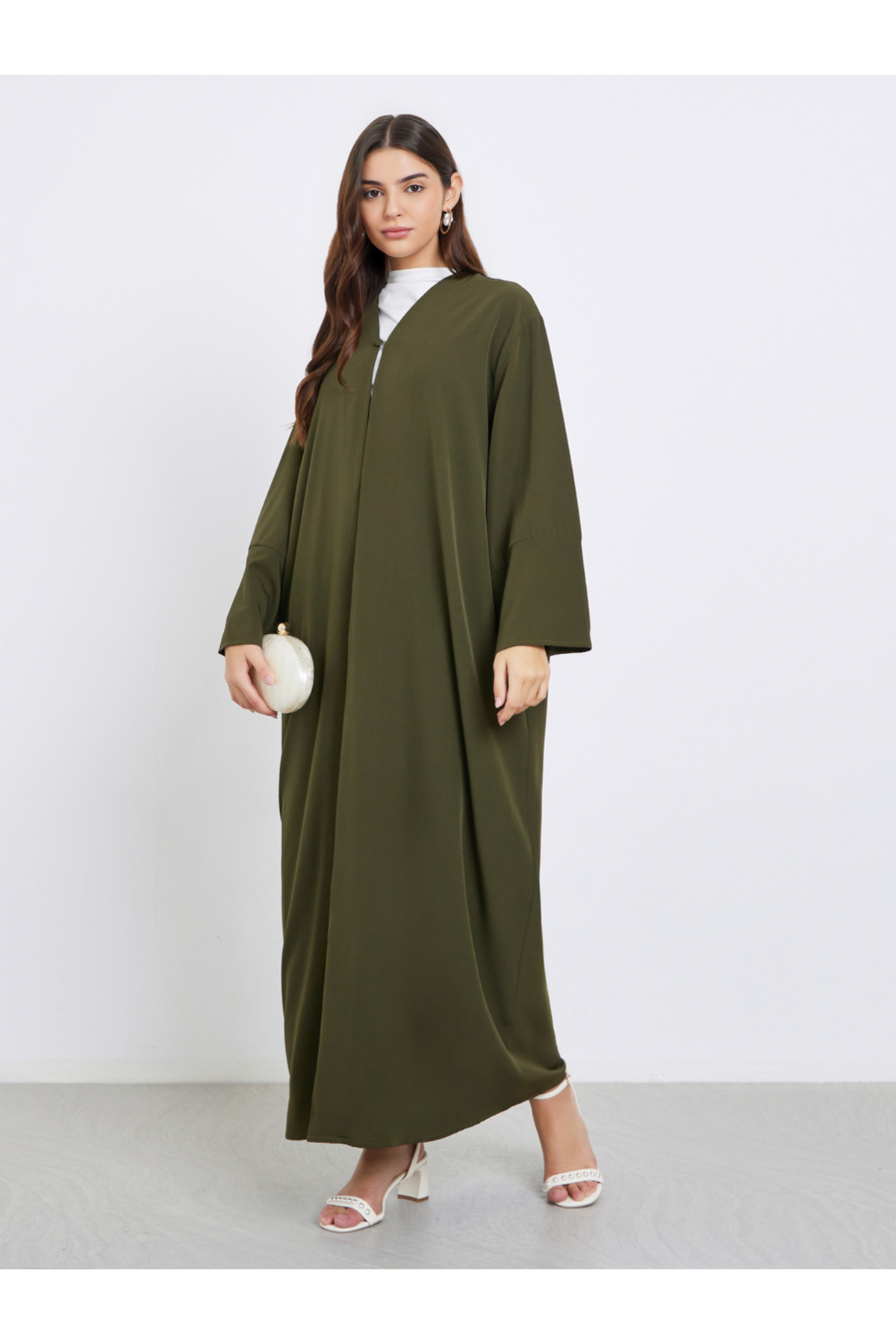 Styli-Textured Abaya with Button Loop Closure 1