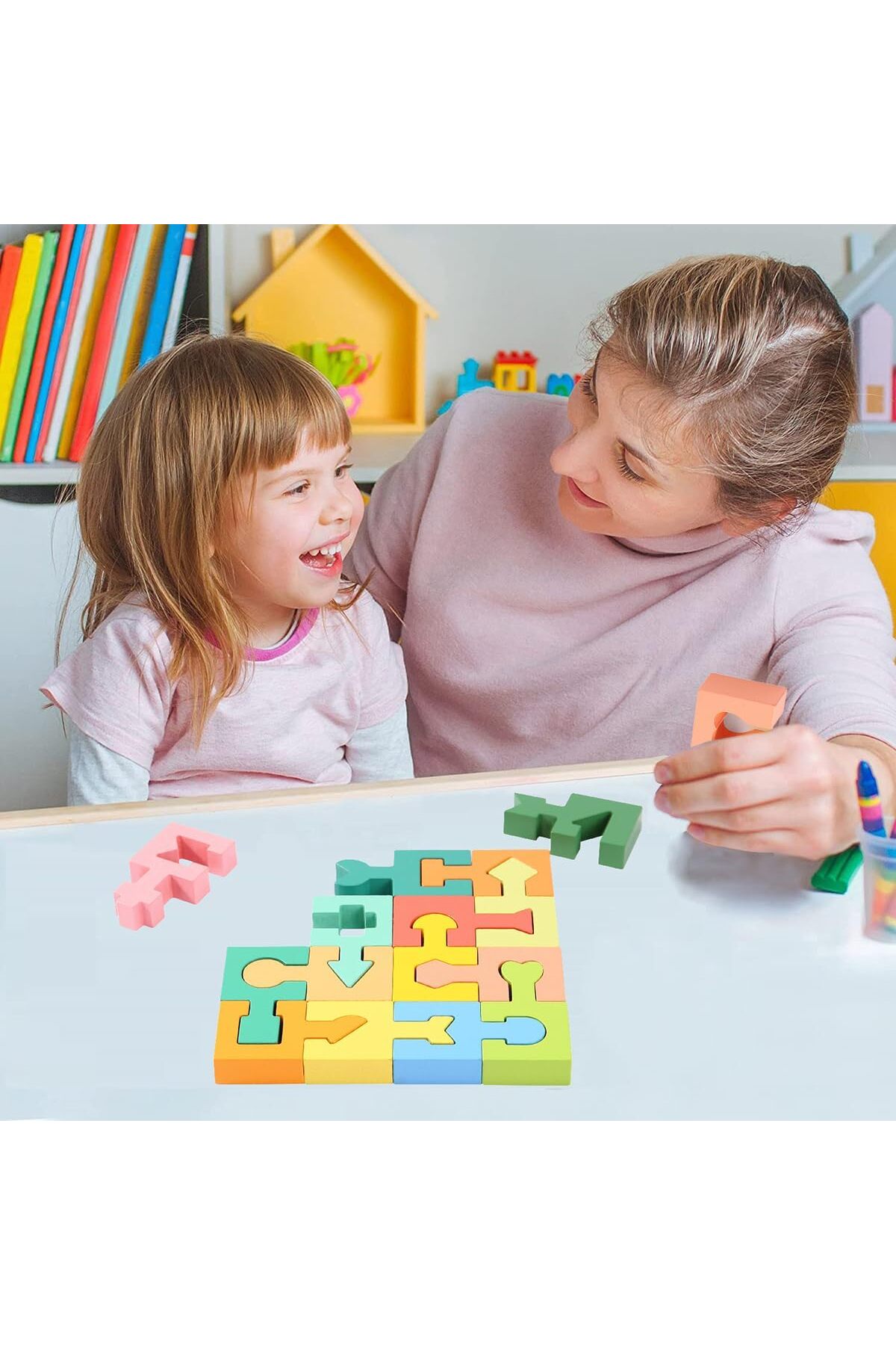 بلوک‌های پازل اشکال چوبی، اسباب‌بازی‌های هندسی مونته‌سوری، پازل جورکردنی اشکال سه‌بعدی STEM، هدیه برای کودکان
