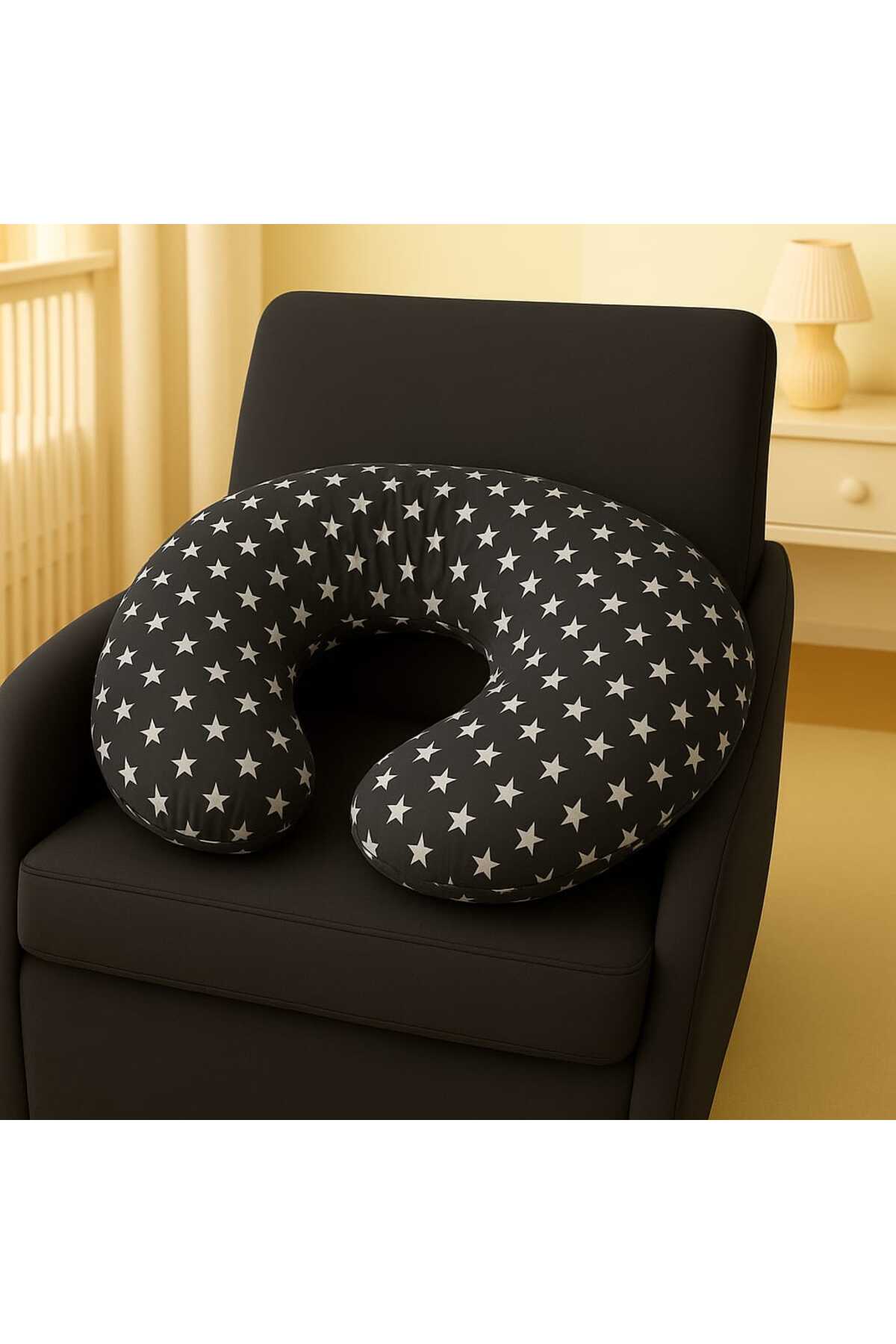 UMEL HOME Emzirme Yastığı / Bebek Destek Minderi, Hamile Yastığı, Pamuklu Kumaş Yıldız Desen SİYAH fotoğrafı 2 (önizleme)