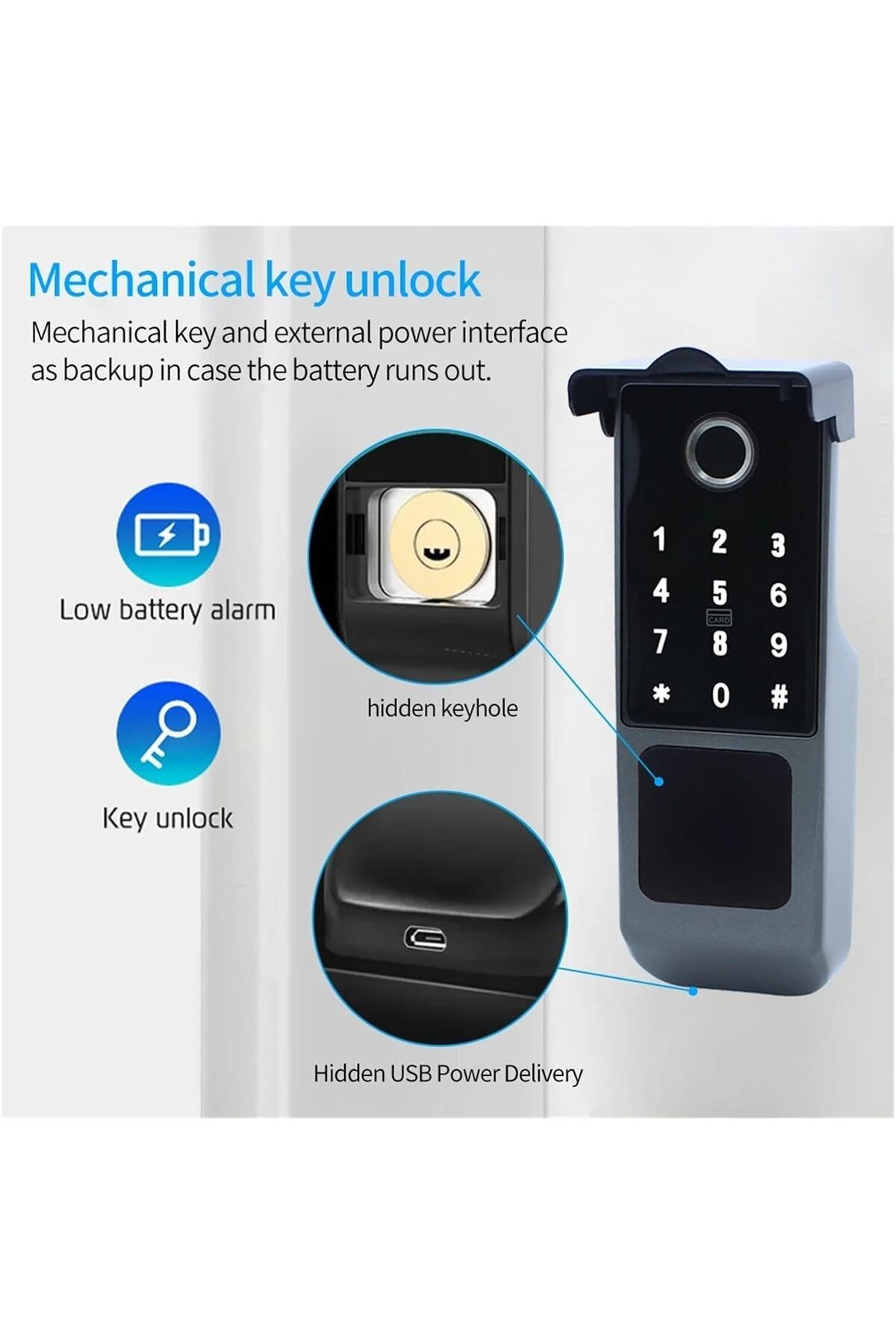 Taimi-Smart waterproof lock with fingerprint, password, IC card & Tuya app – 2 pcs 2