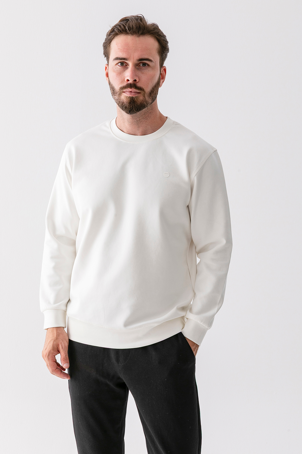 JB John Borners Men's Crew Neck Ornament Printed Interlock Sweatshirt White - 25K 1218