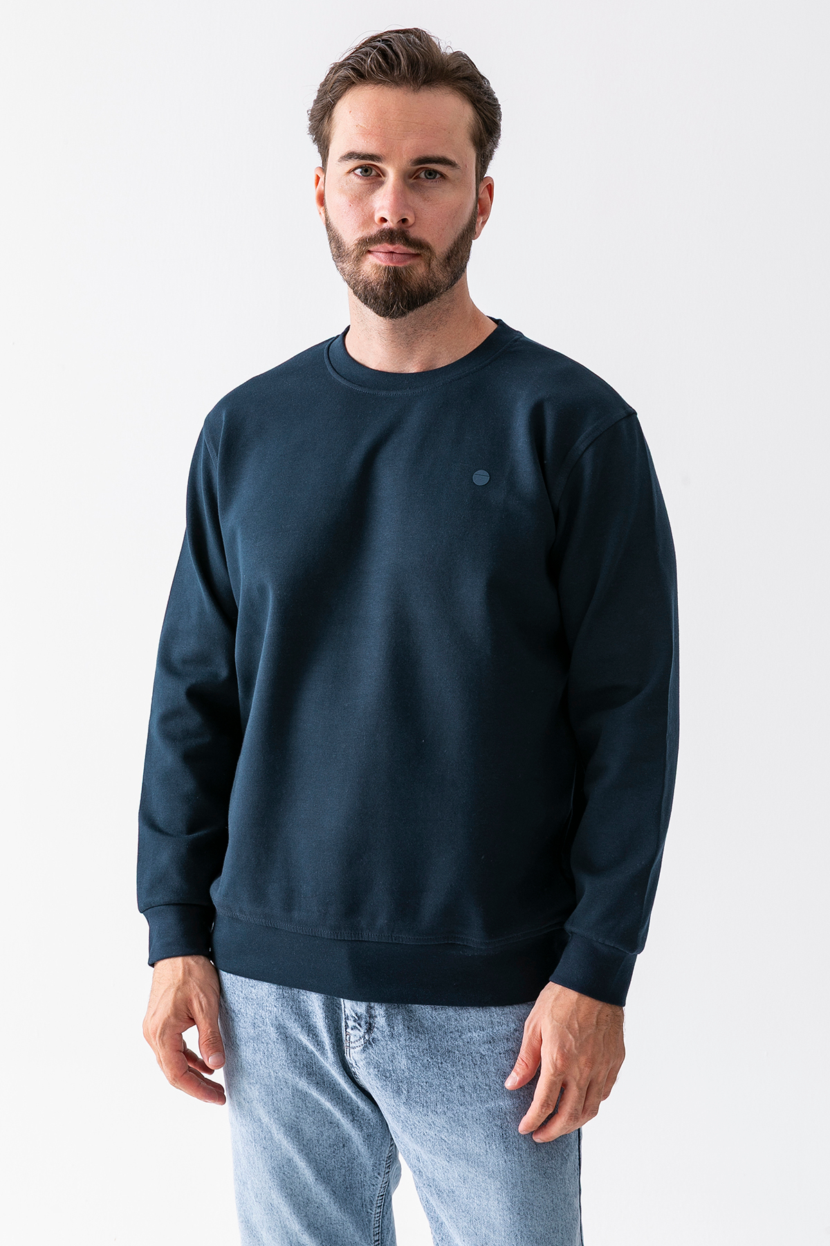 JB John Borners Men's Crew Neck Ornament Printed Interlock Sweatshirt Navy Blue - 25K 1218