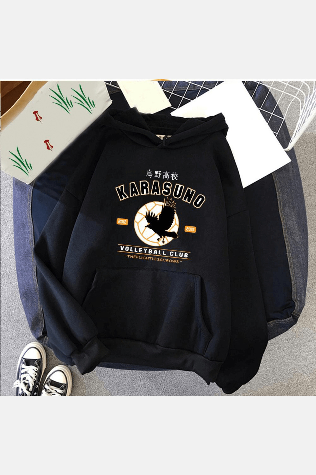 Harajuku Style Siyah Haikyuu Karasuno Siyah Kapşonlu