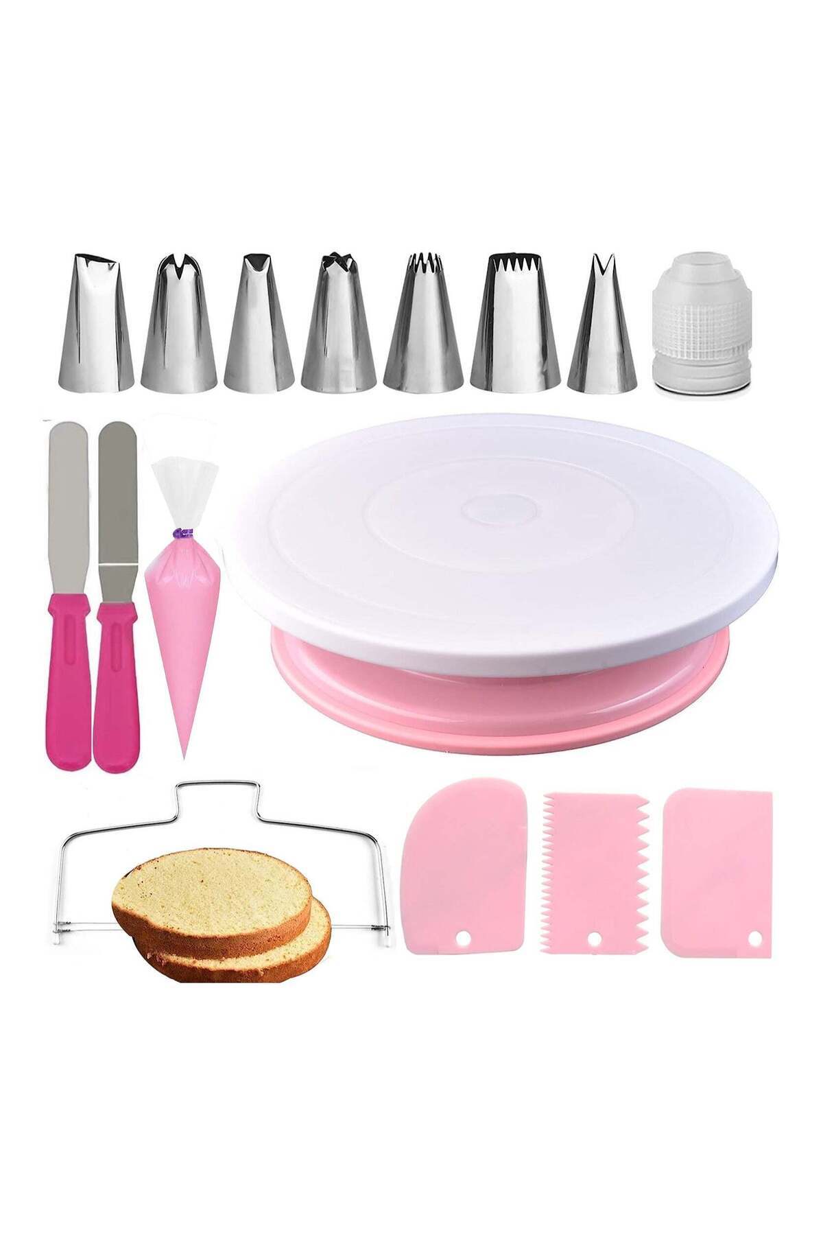 Generic-35PCs Cake Turntable and Leveler-Rotating Cake Stand with Non Slip pad-7 Icing Tips and 20 Bags- St 1