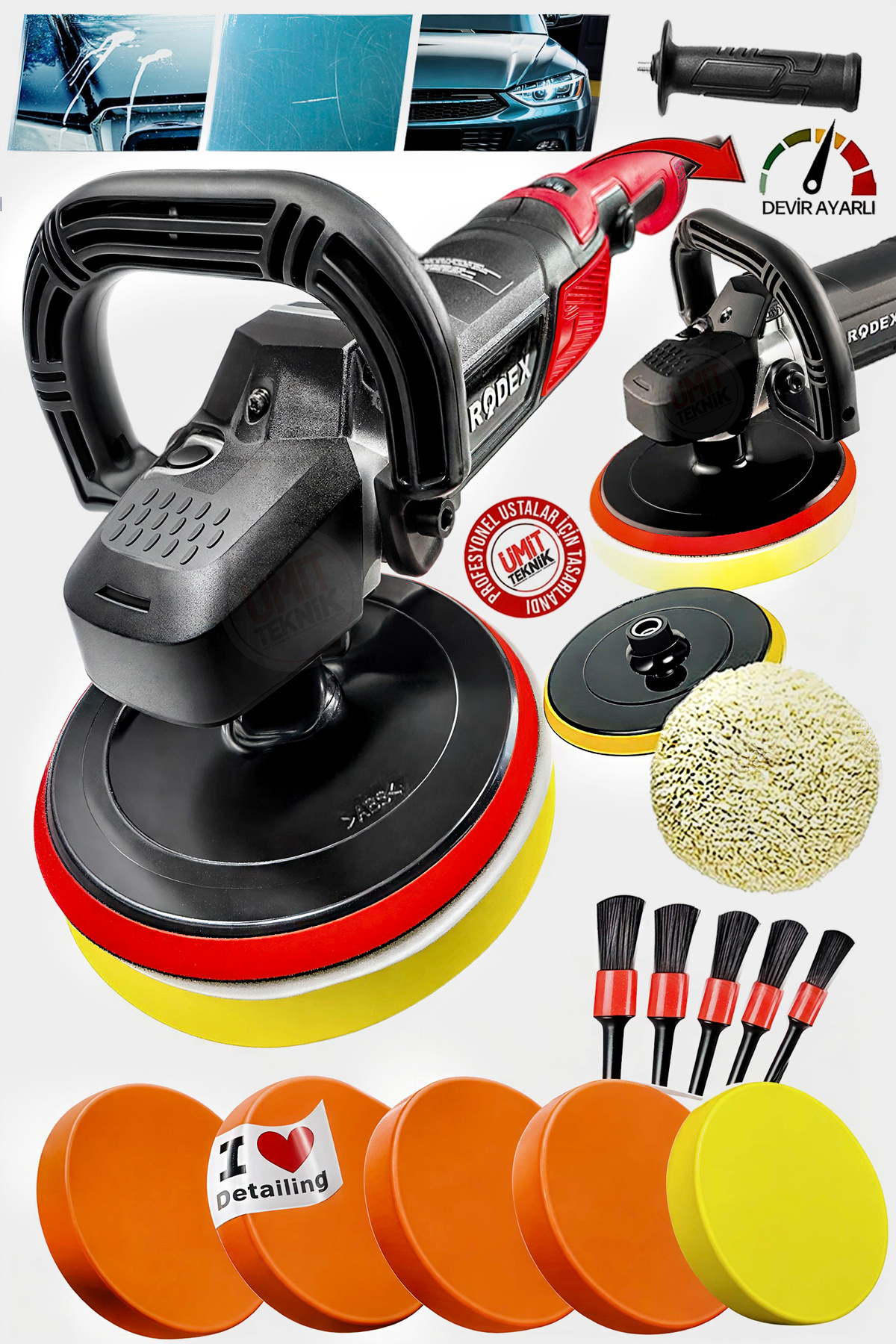 PROXTECH Profesyonel Seri 6 Kademe Devir Ayarlı Polisaj Makinesi/DetayTemizlik/Zımpara/Cila Takım Set
