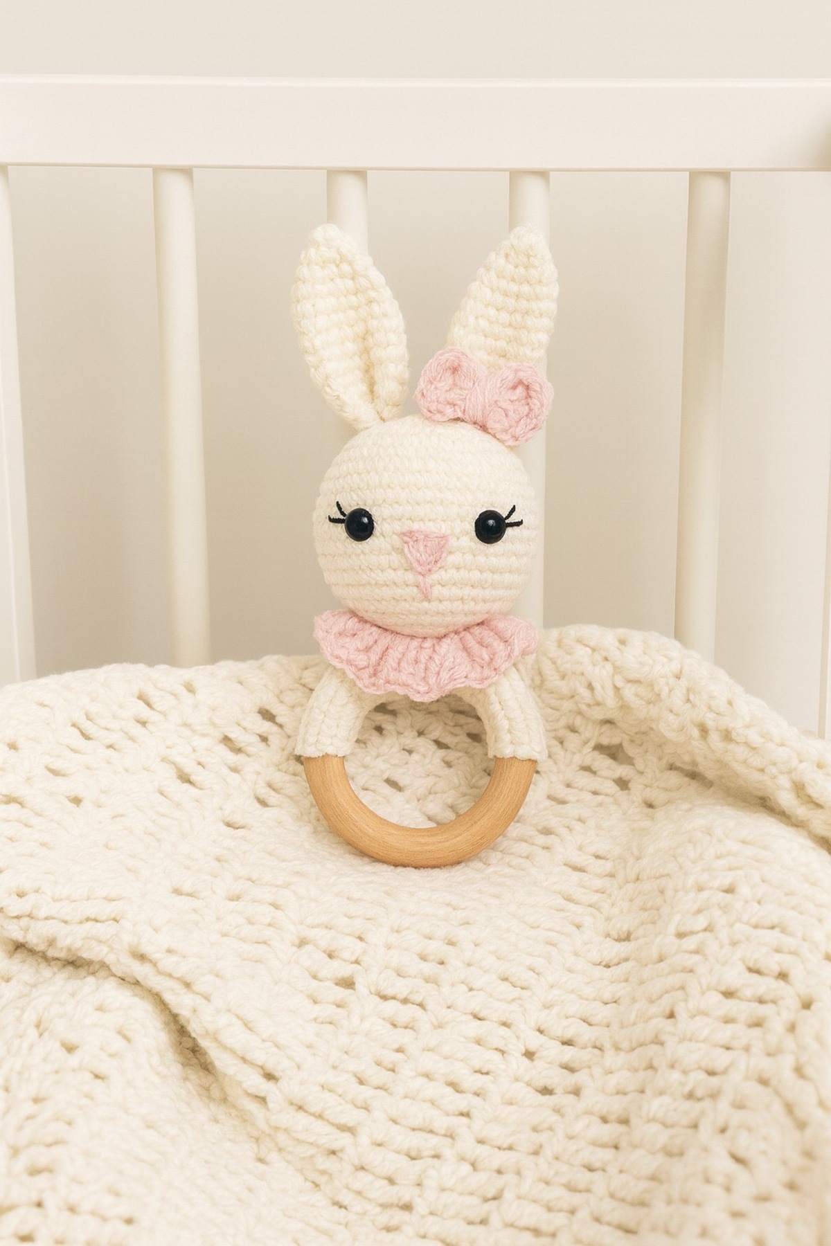 Naturel Bebek Pamuklu Amigurumi Çıngıraklı Tavşan Model Bebek Diş Kaşıyıcı fotoğrafı 2 (önizleme)
