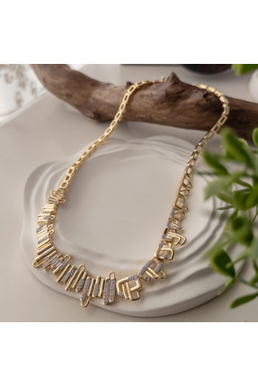 ZENA ACCESSORİES Özel Seri Vıp Çelik Zirkon Kaplama Gold Kolye