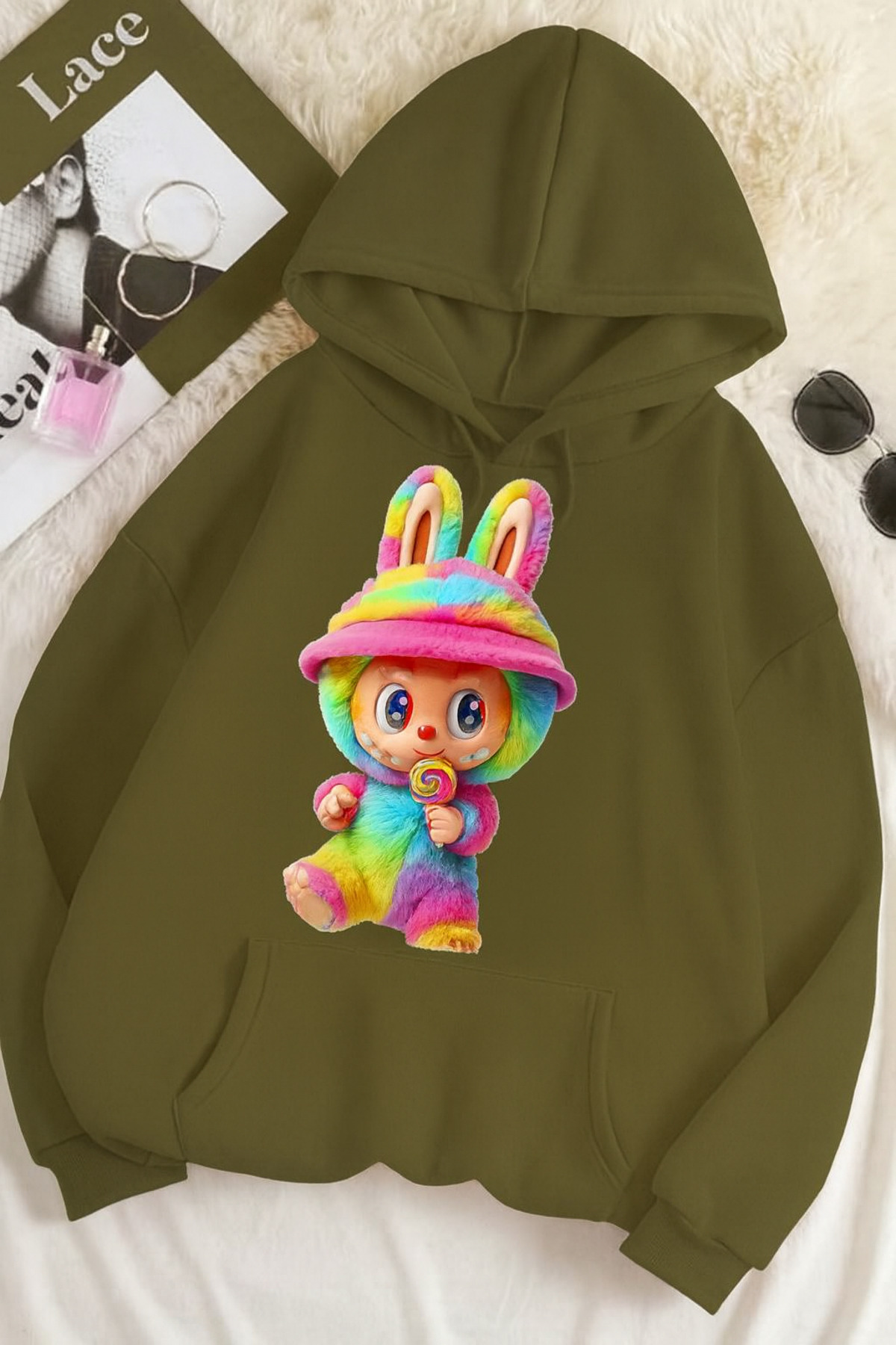 CLASSY.MODA-Oversize Unisex 3 Thread Printed Sweatshirt – Lapopo Rabbit Pattern 1