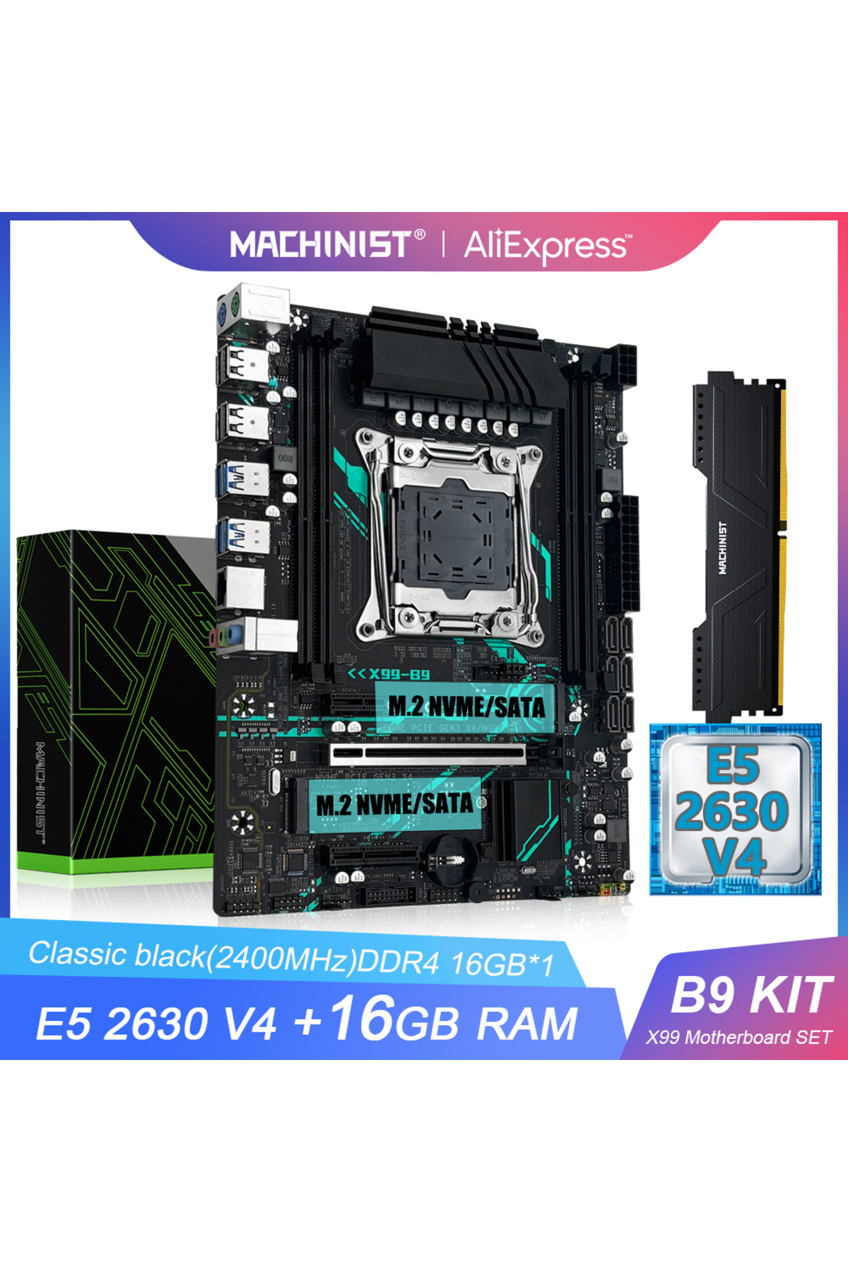 Choice1-مجموعة اللوحة الأم + وحدة المعالجة المركزية MACHINIST B9 X99، وحدة المعالجة المركزية Intel LGA2011-3 Xeon E5 2630 V4، وحدة المعالجة المركزية DDR 7
