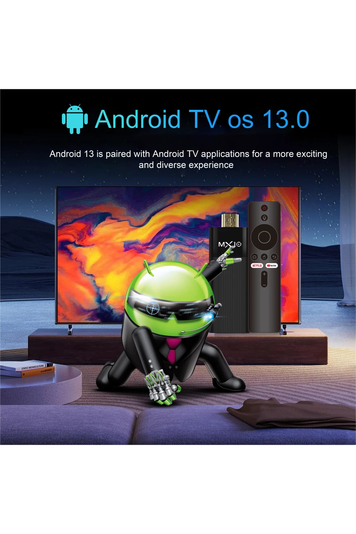 TV Stick 4K MX10 Android 13 Negro con Asistente de Voz Google WiFi Bluetooth TV Stick 4K MX10 Android 13 Negro con Asistente de Voz Google WiFi Bluetooth