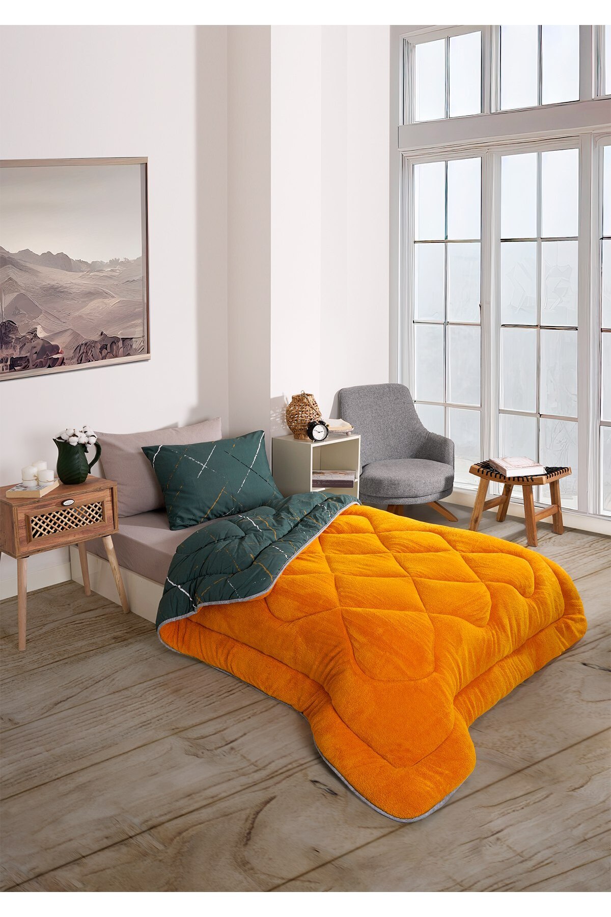 Sudemhome-Single Welsoft Sleeping Set Double Sided Wellsoft Fluffy Fleece Quilt and 100X200 Elastic Sheet 5