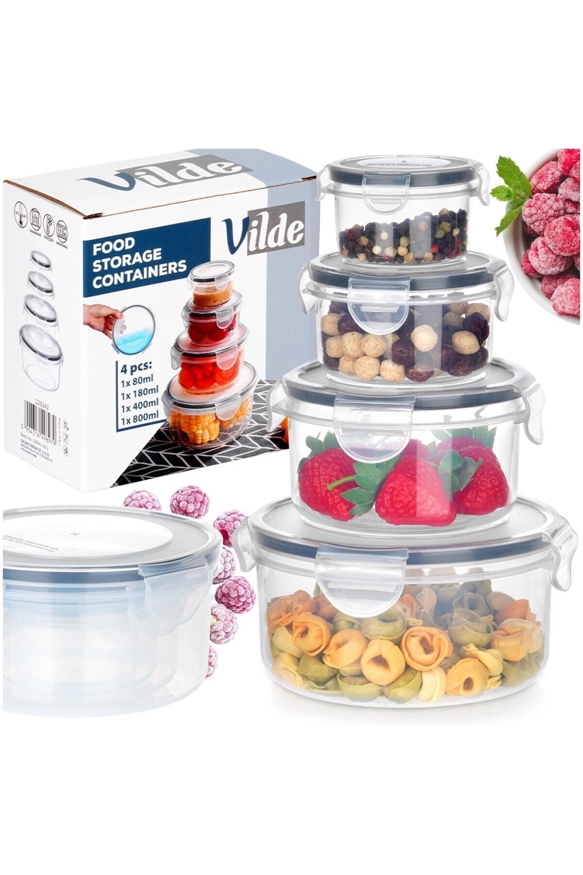 Vilde-Set caserole cu capac fara BPA 800 ml, 400 ml, 180 ml și 80 ml 1