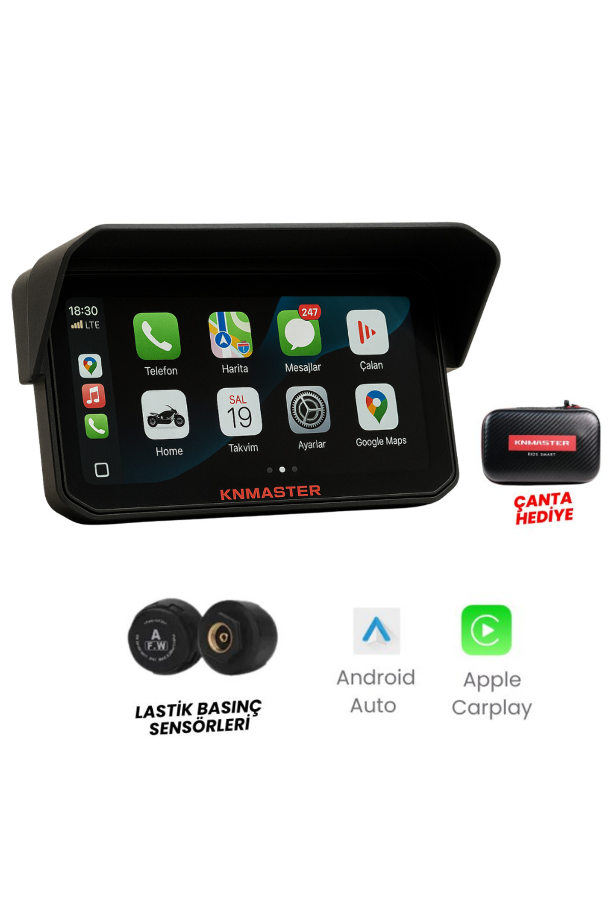 Knmaster MOTOPLAY 1500 – CarPlay & Android Auto Destekli Motosiklet Multimedya Ekranı
