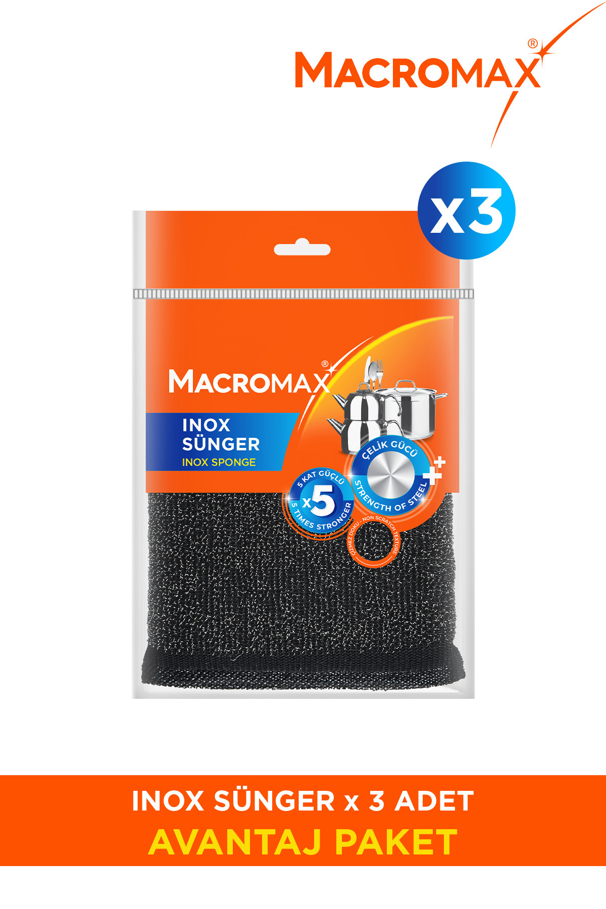 MACRO MAX Inox Sünger Paslanmaz Çelik Temizlik Süngeri X3