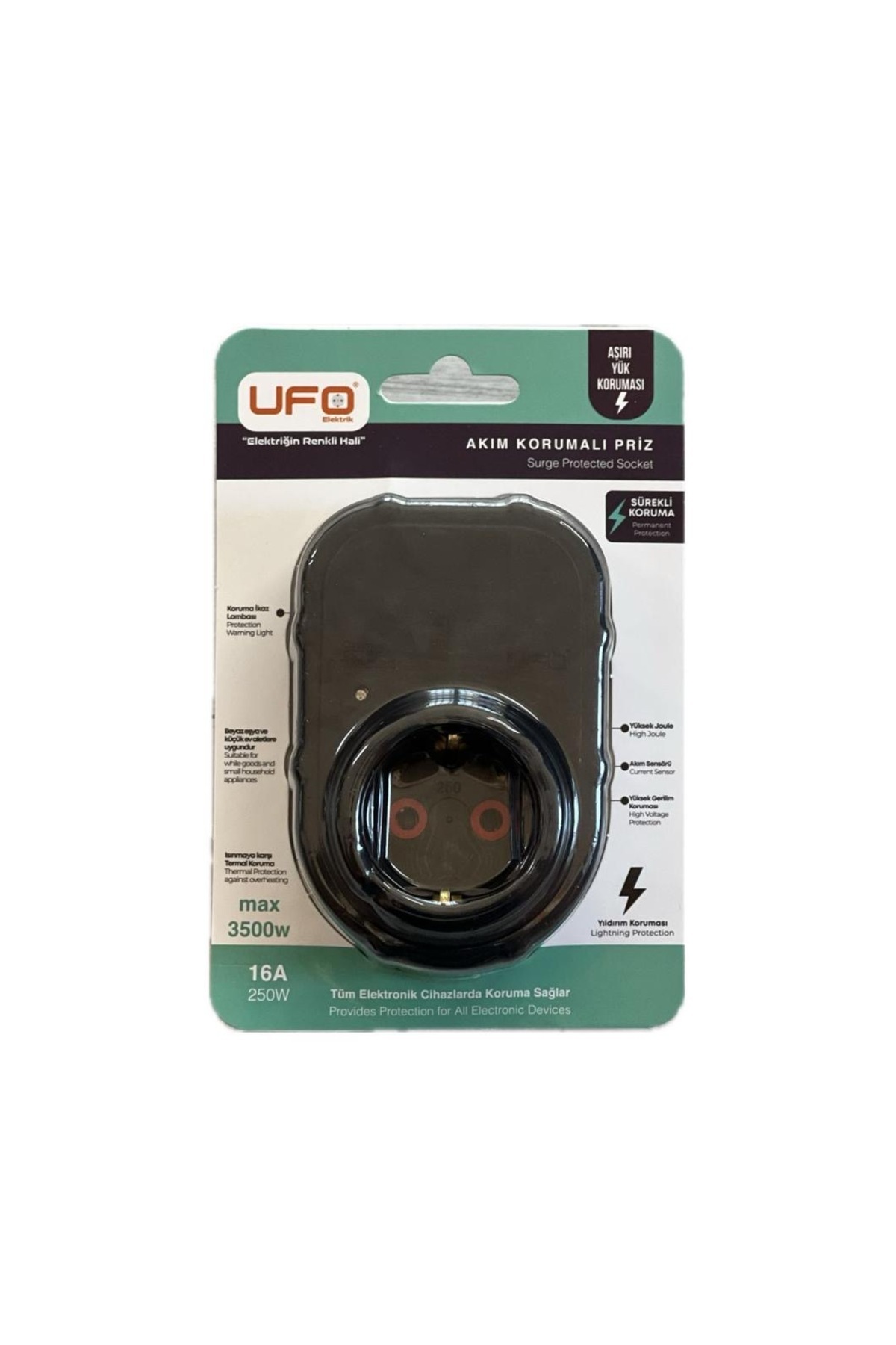 UFO-Current Protected Socket Black Color (Single) Thermal 3000 Watt Shock Protected Grounded 1St Class Quality 1