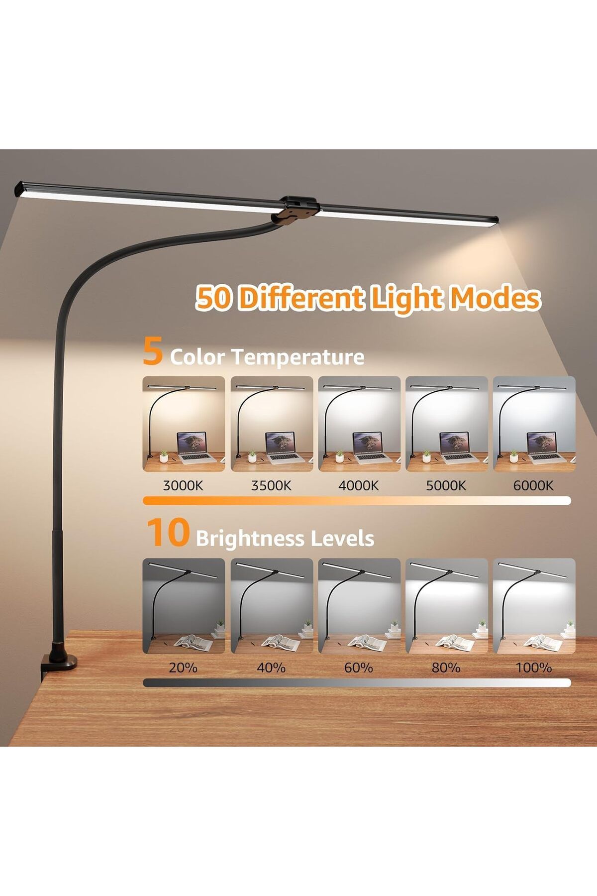 Generic-CENXI Led Desk Lamps, Eye Care Architect Light with Clamp, Smart Double Head Computer Monitor Table 3