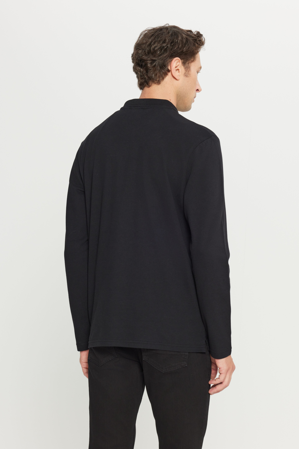 AC&Co / Altınyıldız Classics Erkek Siyah %100 Pamuk Standart Fit Normal Kesim Polo Yaka Sweatshirt görsel 5