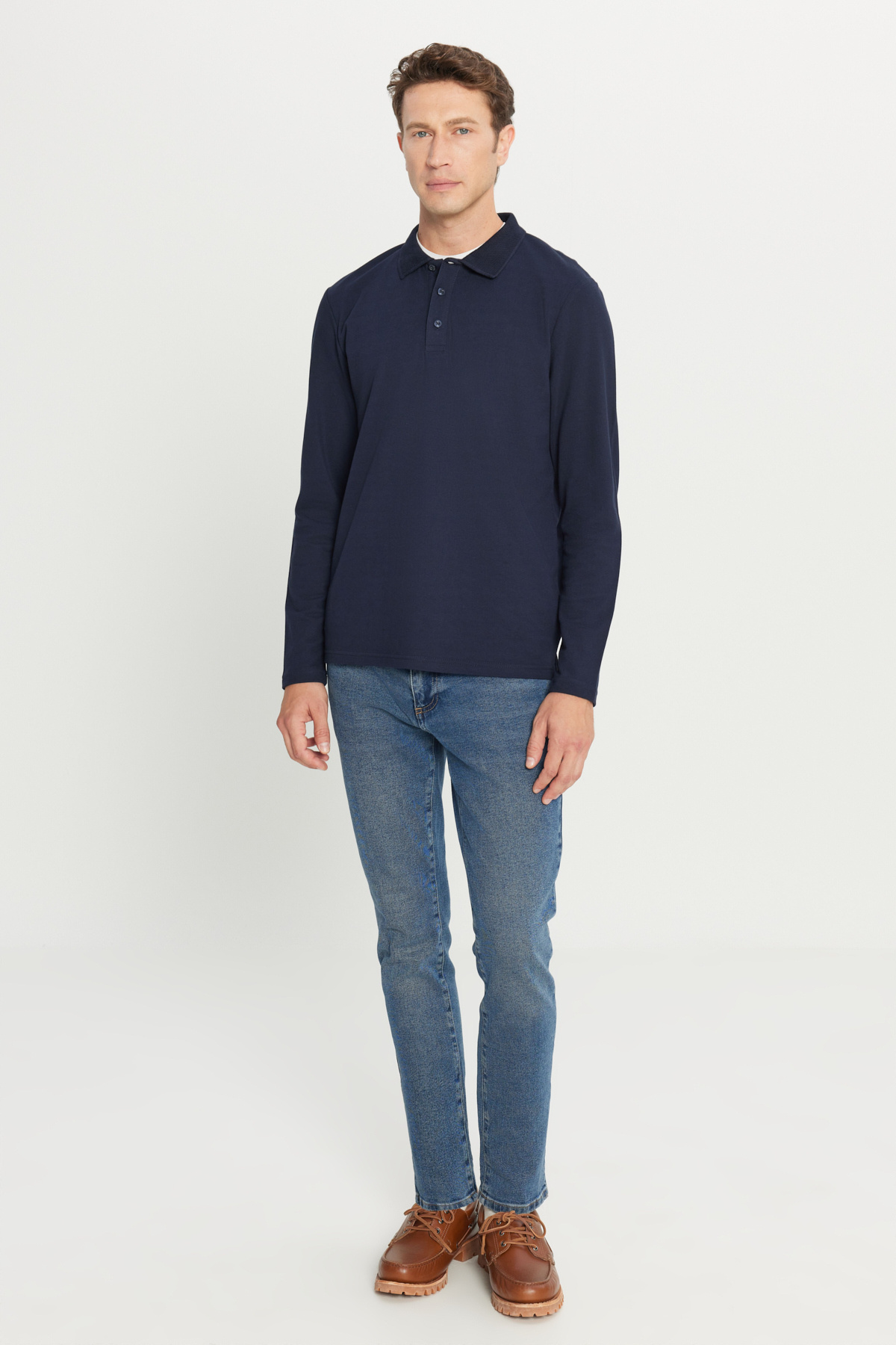AC&Co / Altınyıldız Classics Erkek Lacivert %100 Pamuk Standart Fit Normal Kesim Polo Yaka Sweatshirt görsel 2