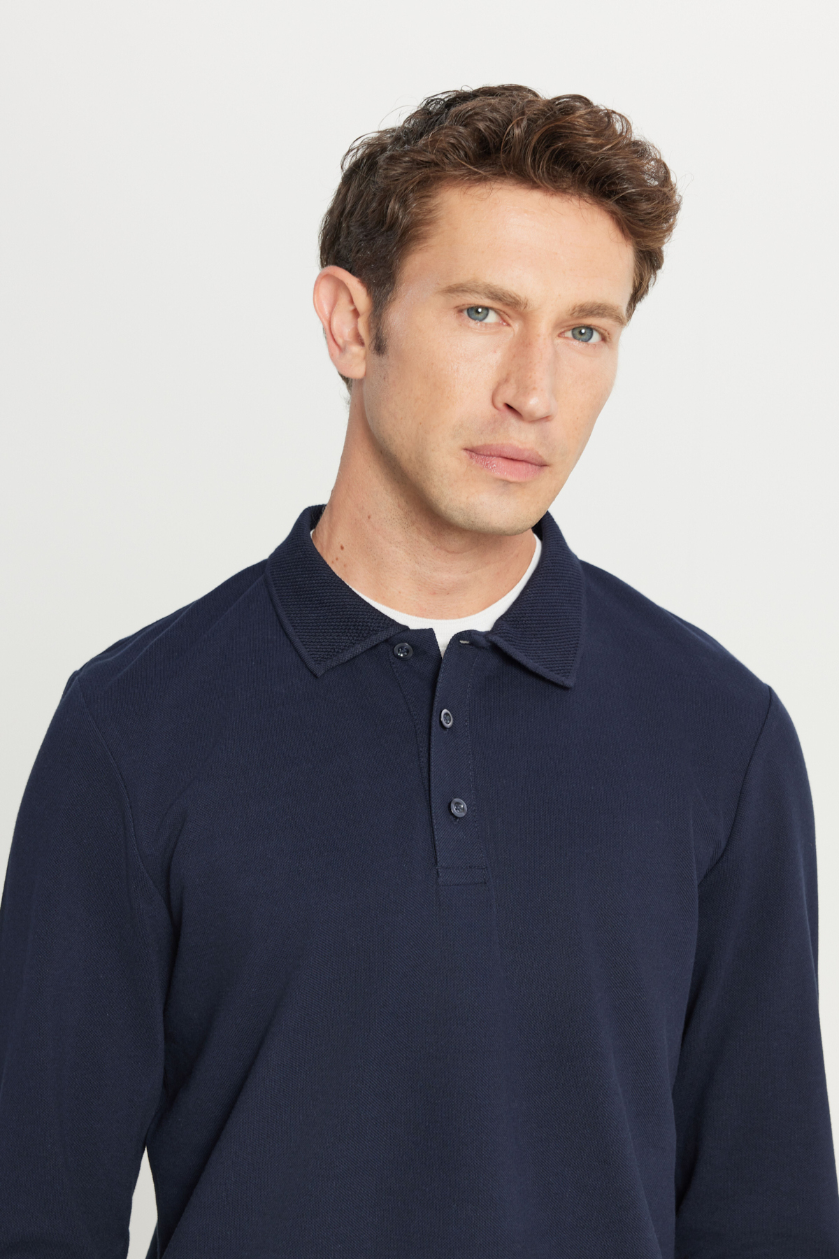 AC&Co / Altınyıldız Classics Erkek Lacivert %100 Pamuk Standart Fit Normal Kesim Polo Yaka Sweatshirt görsel 4