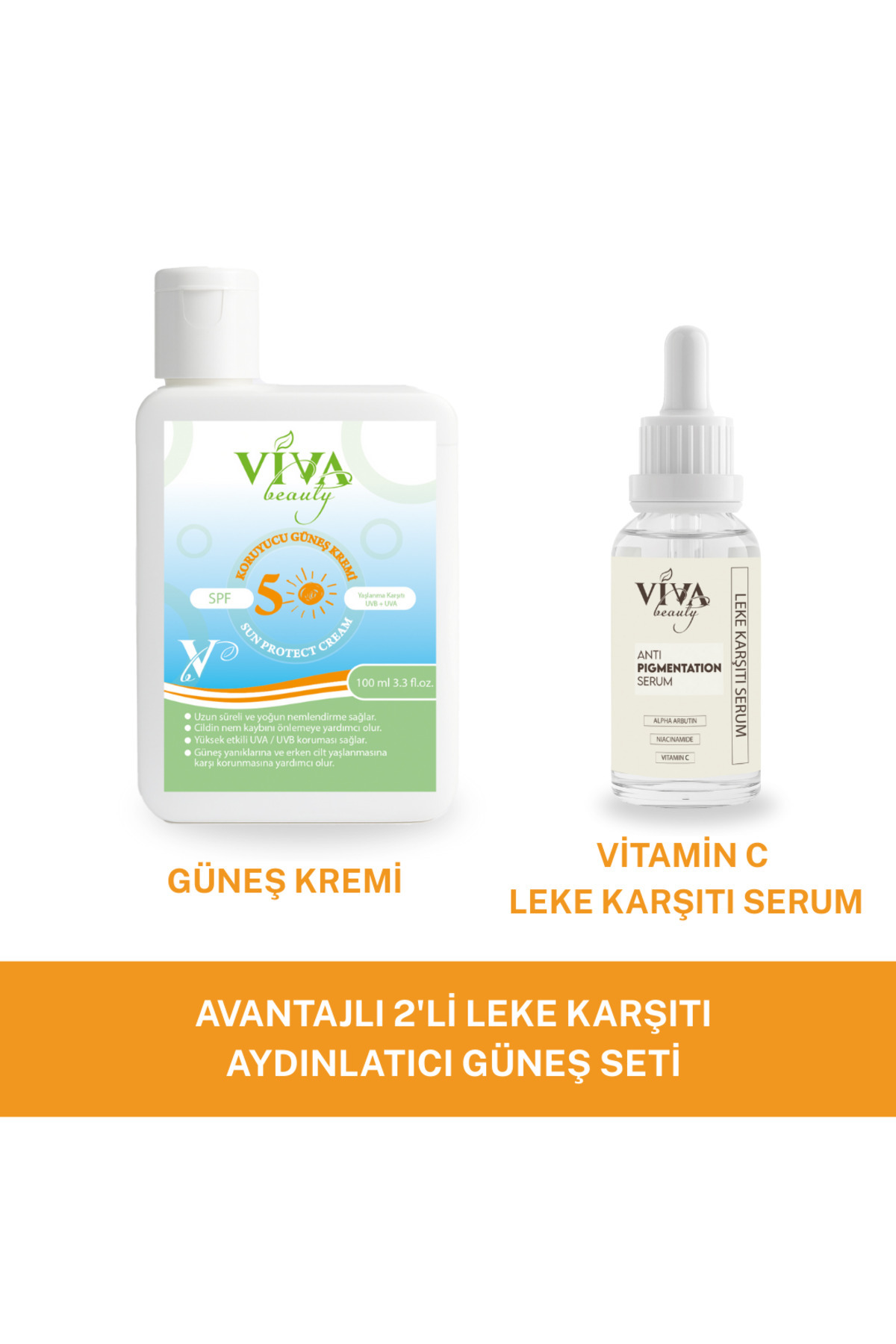 VivaBeauty Leke Karşıtı, Aydınlatıcı, Gözenek Sıkılaştırıcı, Vitamin C Güneş Seti