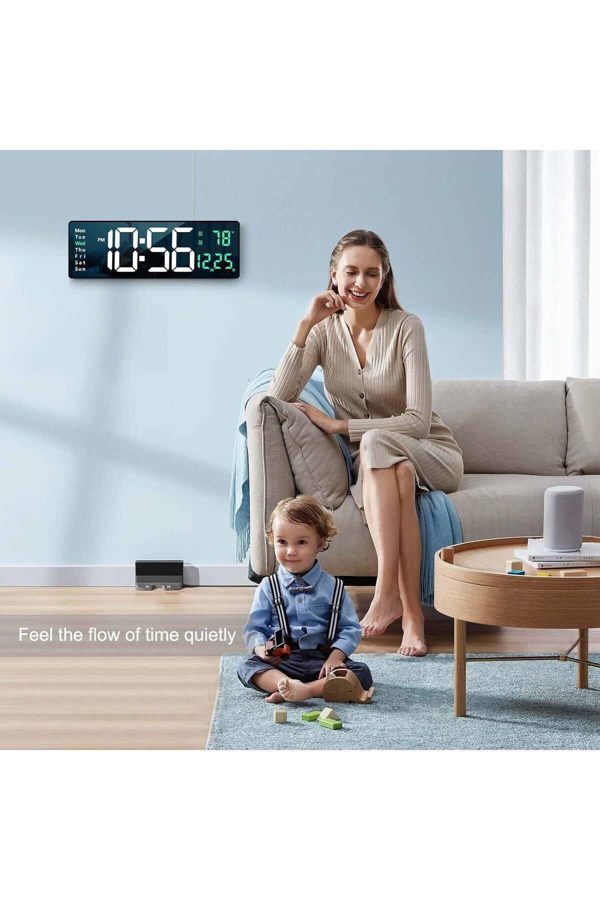 NO N4ME-Digital Wall Clock with Large LED Screen, Modern Design, 16.2-inch Size, Remote Control, Brightness 7