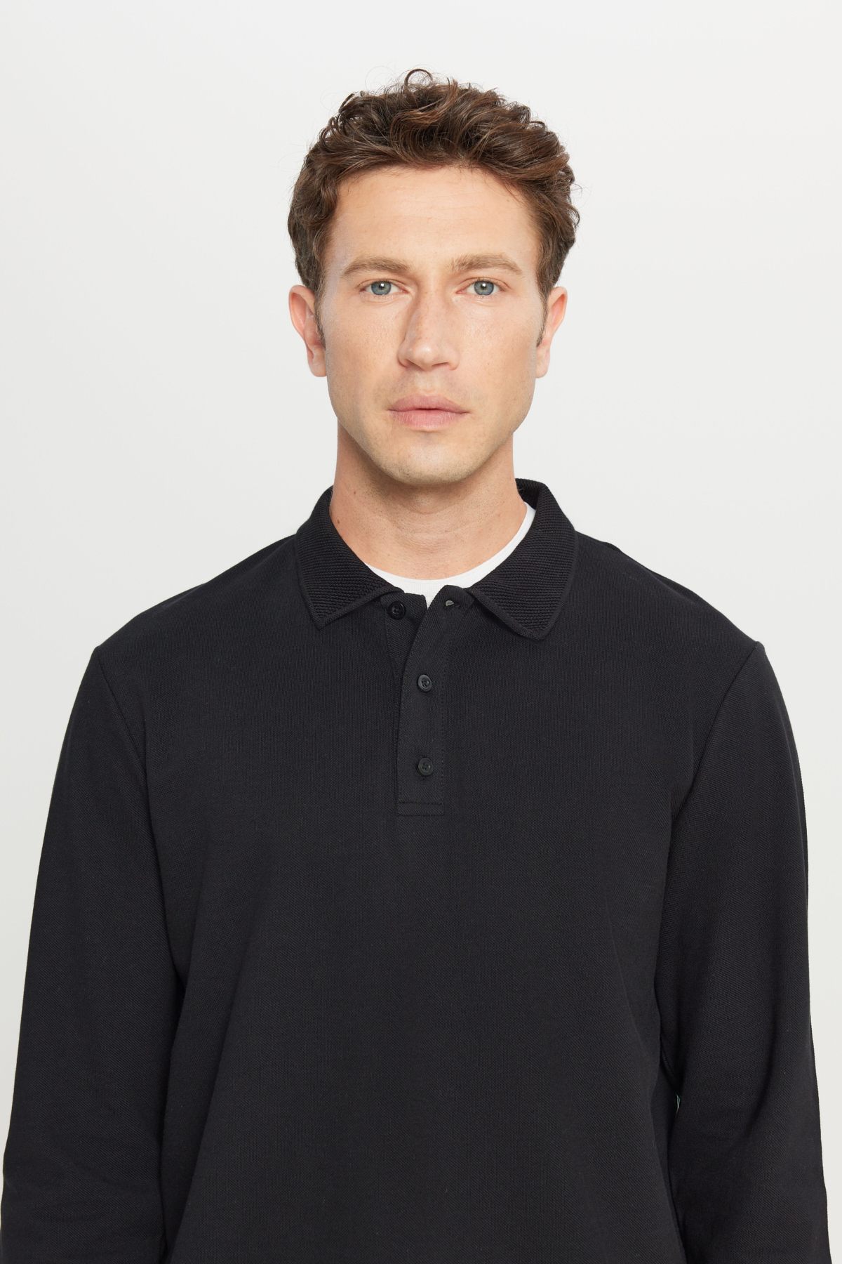AC&Co / Altınyıldız Classics Erkek Siyah %100 Pamuk Standart Fit Normal Kesim Polo Yaka Sweatshirt görsel 4
