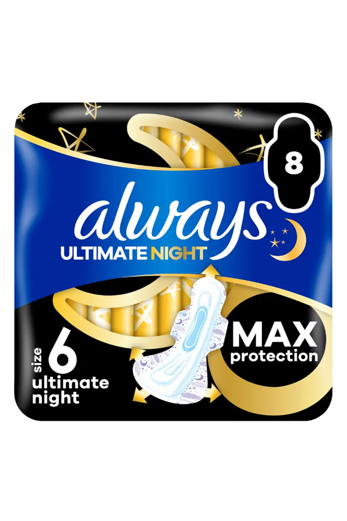 Always Absorbante Ultimate Night Max Protection, velikost 6, 8 bucků
