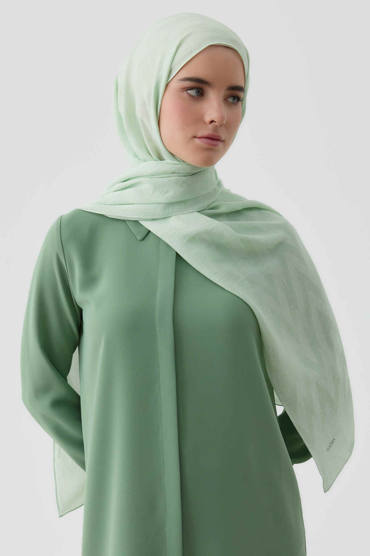 شال ژاکارد طرح زیگزاگ - نعنایی Tuğba