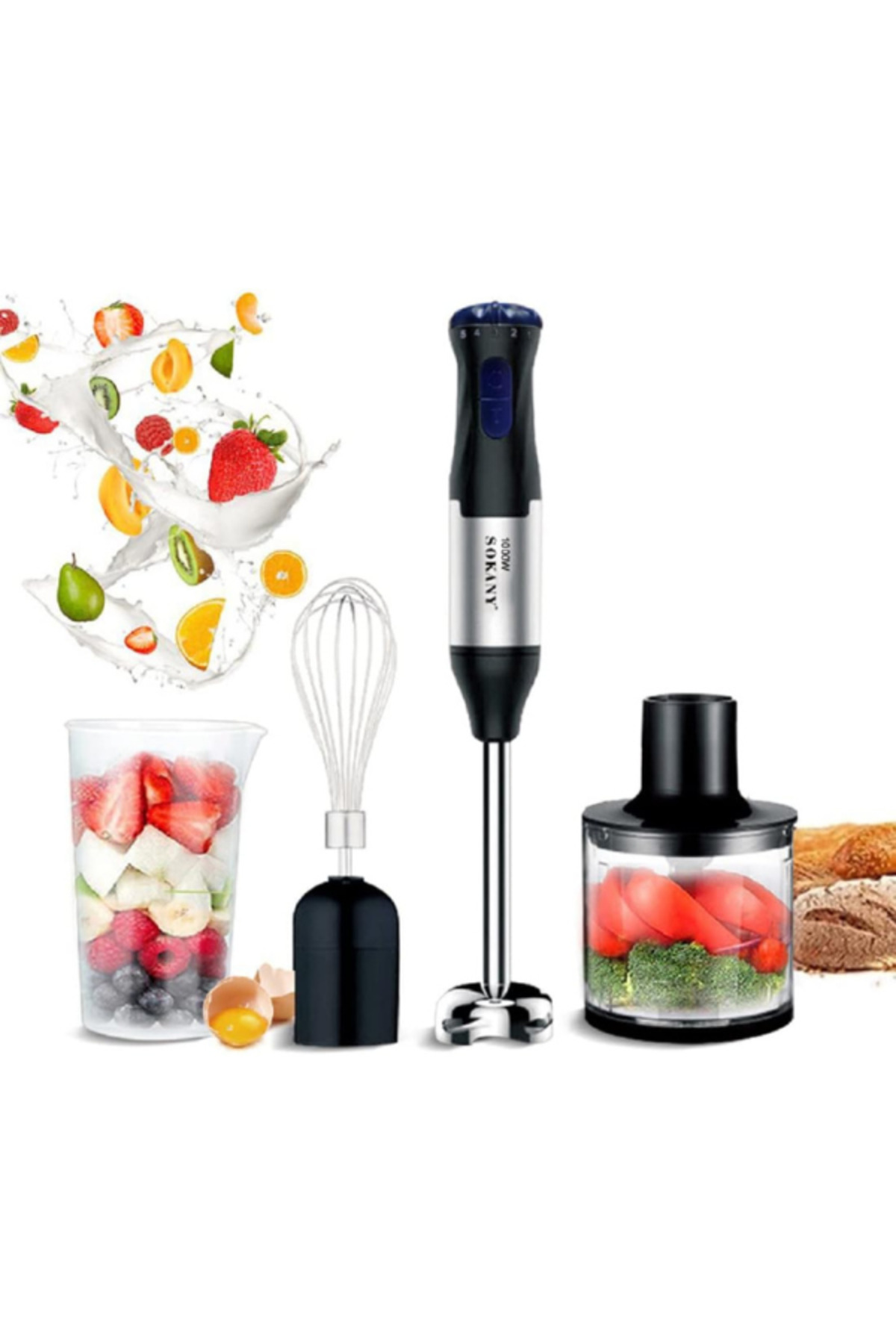SOKANY-Hand Blender 1000W with 5-Speed Adjustable + Turbo Function, Includes Whisk, 500ml Chopper 2