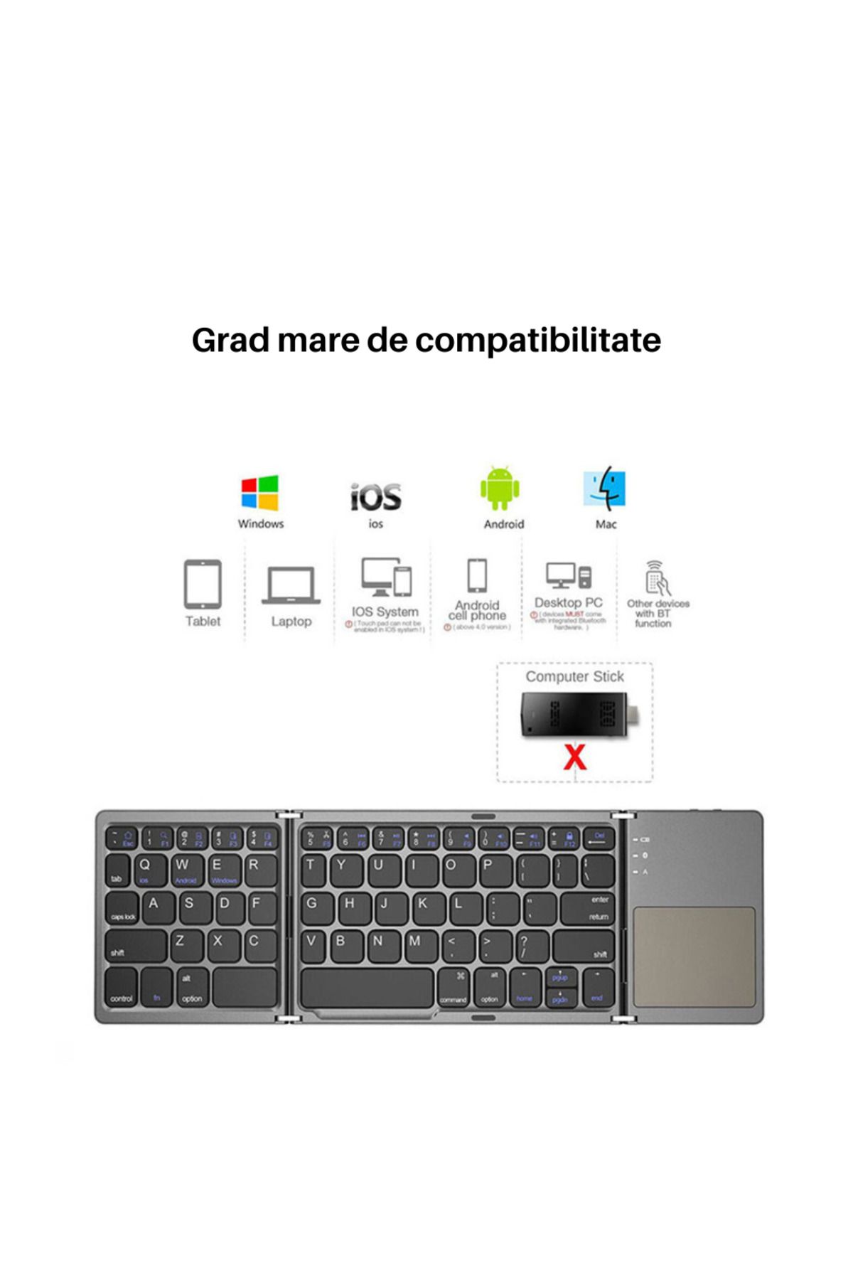 SpectrumPoint-Universal foldable keyboard, Wireless, Bluetooth, compatible with Windows, Android, iOS, SmartTV, Silver 8