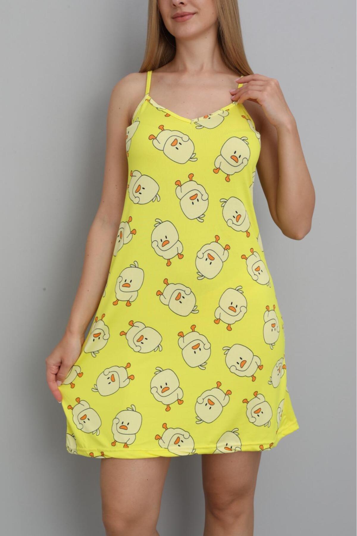 STELLAPİNK CİVCİV DESENLİ ASKILI KISA GECELİK - SARI