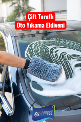 EVİMA Çift Taraflı Oto Yıkama Kurulama Eldiveni Mikrofiber Makarna Kumaş Yıka...