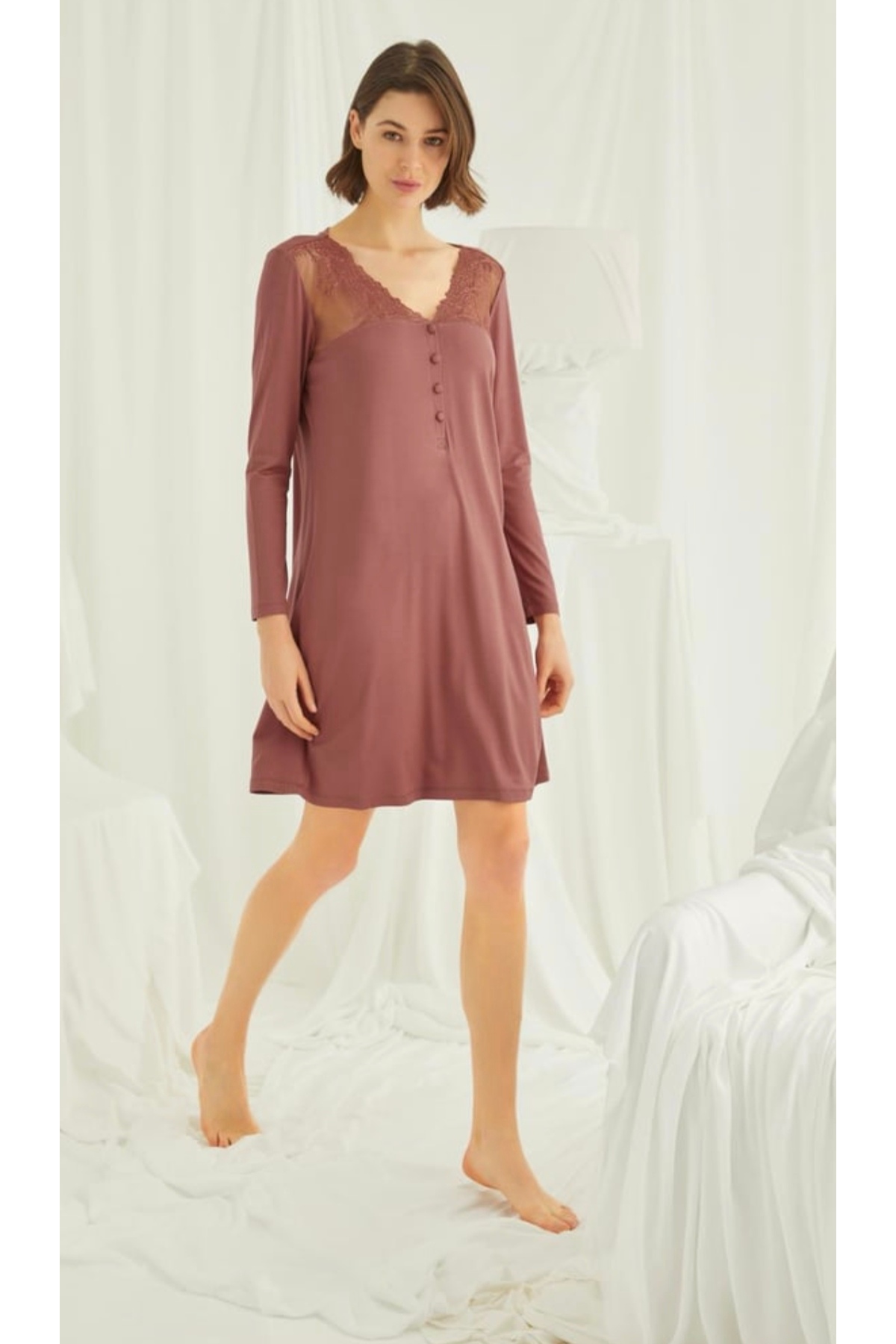 NightLove Monamise Dantelli Önü Düğmeli Gecelik 19315