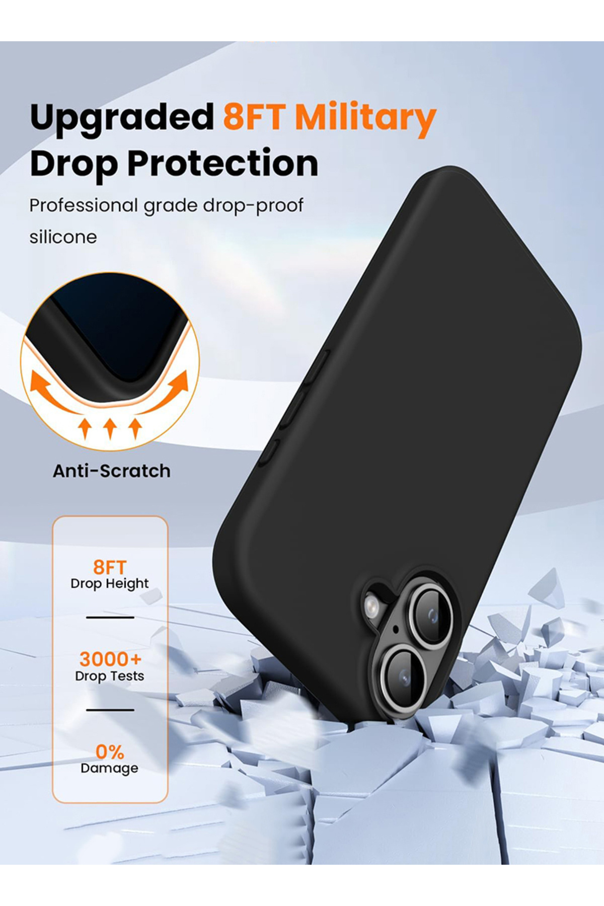 Theodor-iPhone 16 Plus Black Protective Liquid Silicone Shockproof Case - Not Logic 5