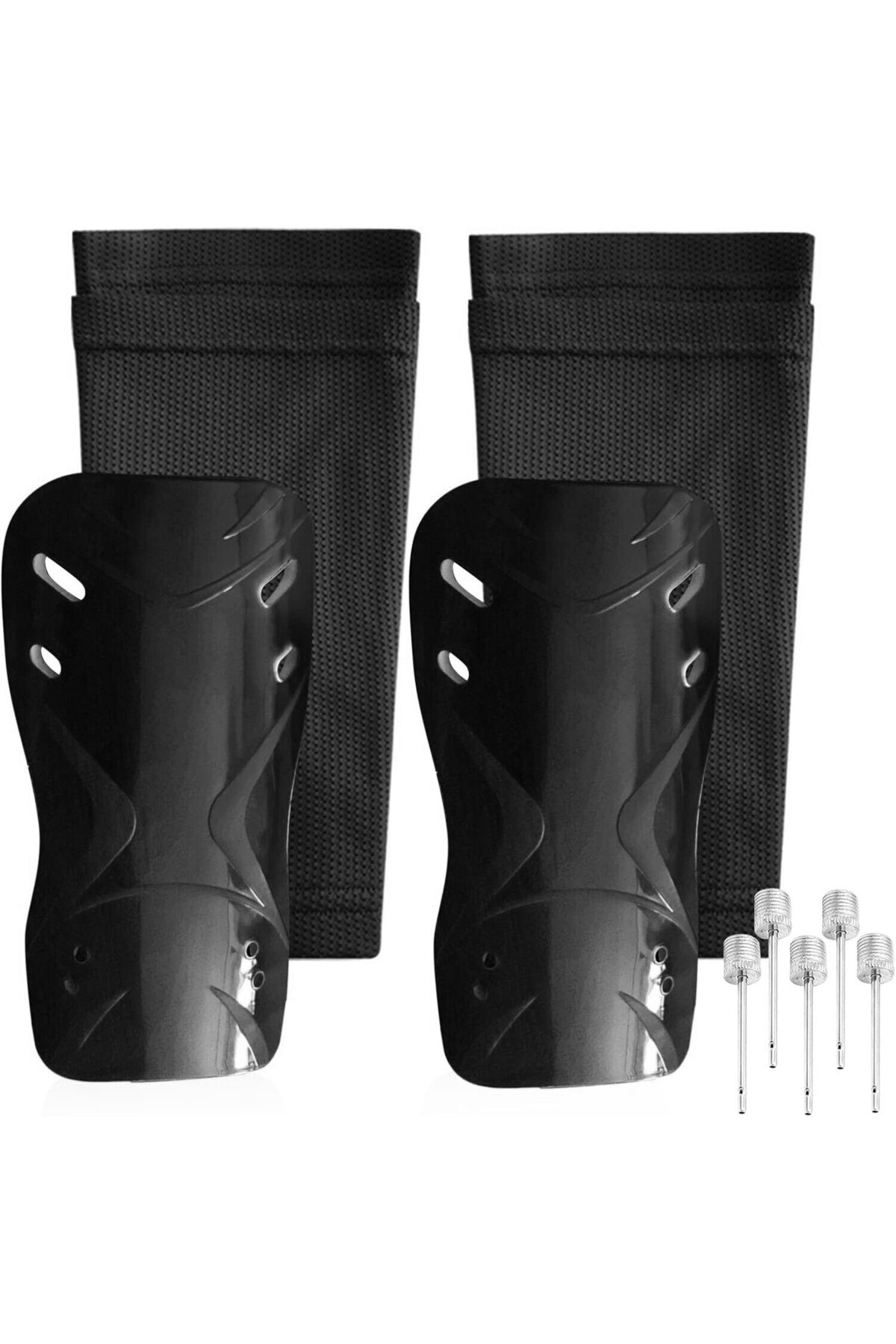 UIQ-Set 2 shin guards with elastic sleeves, PP and EVA, breathable for soccer, size L, Black 5