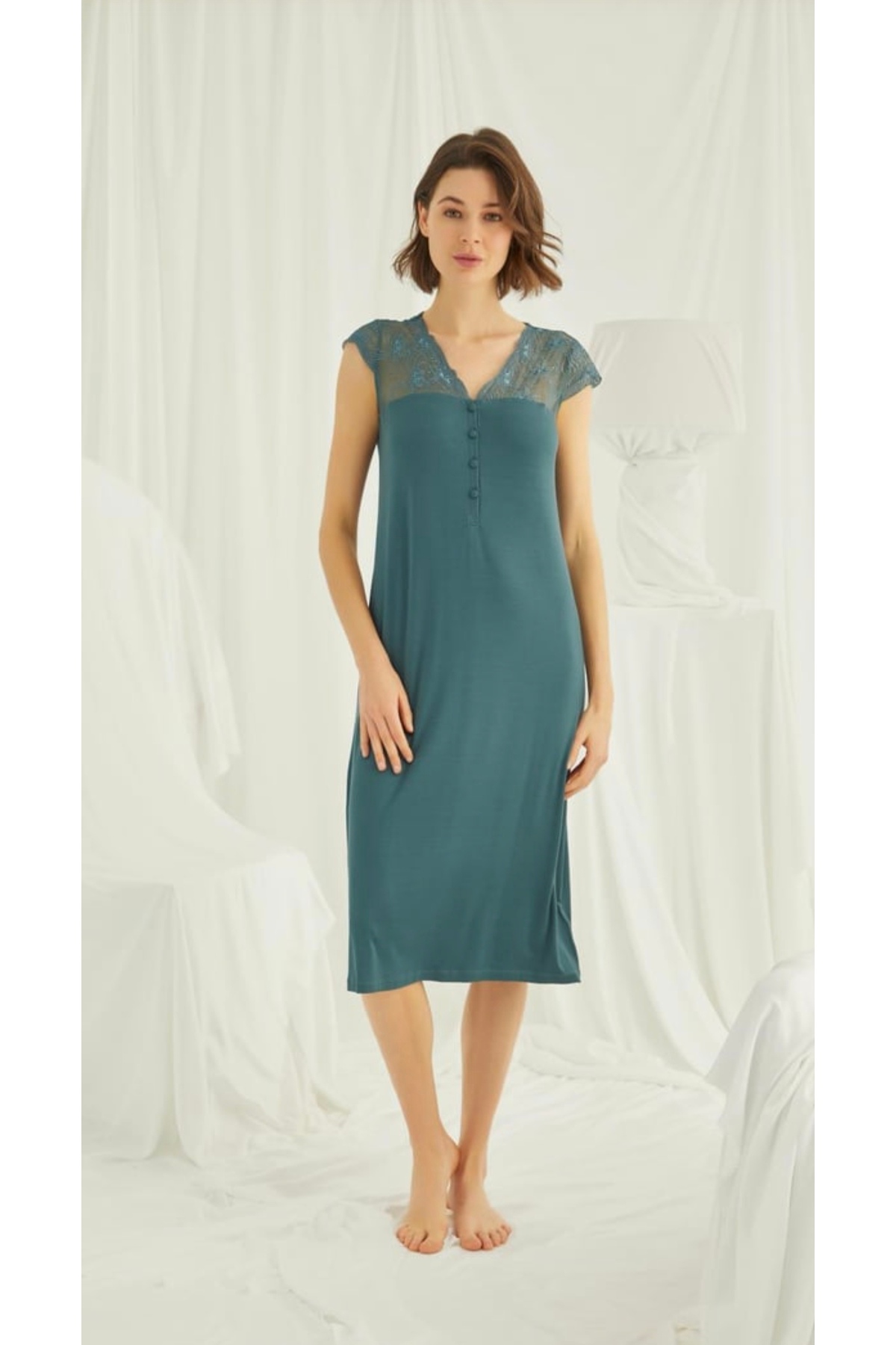 NightLove Monamise Dantel Detaylı Düğmeli Gecelik 19304