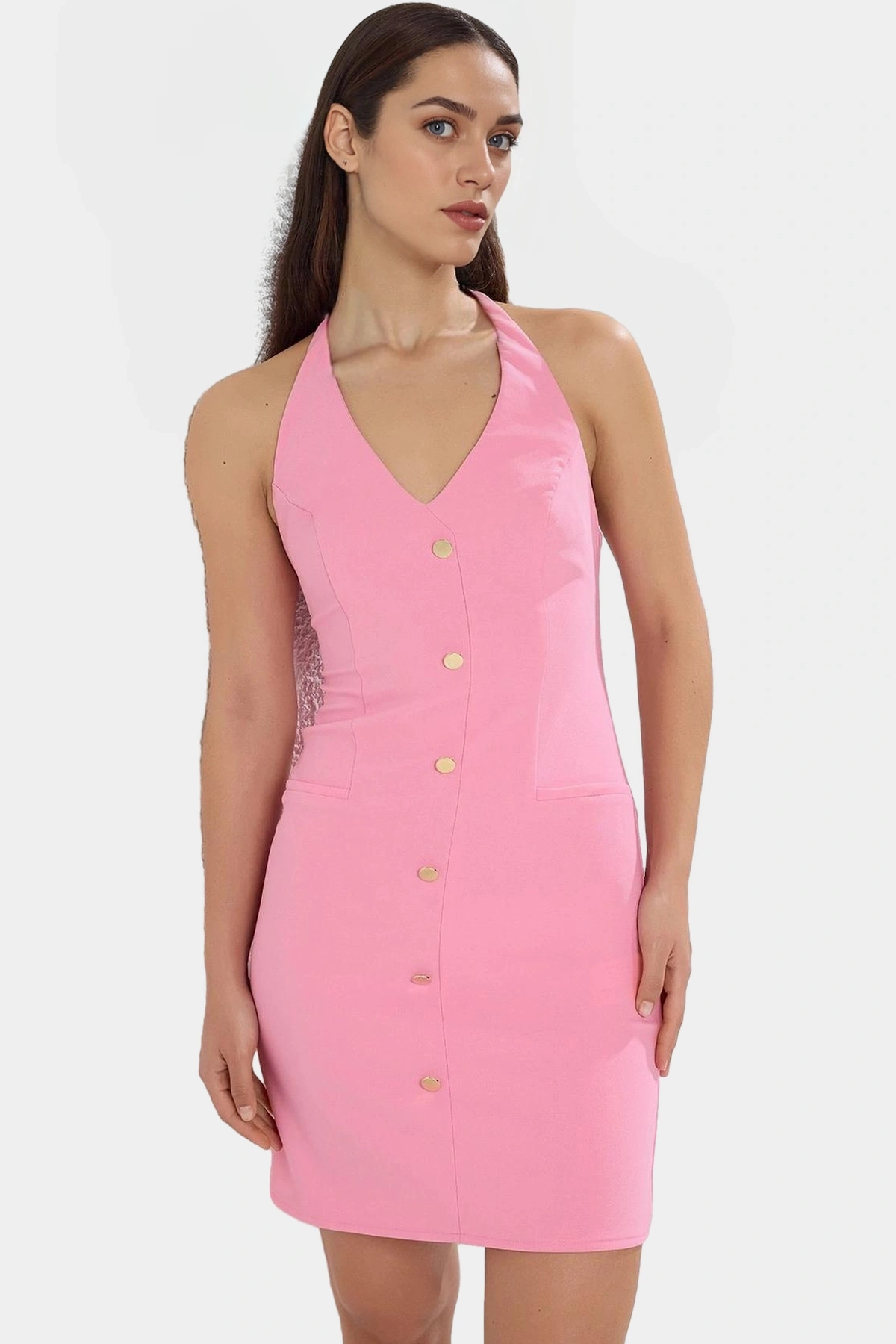 Kadın Mini Halter Boy Elbise Dokuma Kumaş Yazlık Günlük Şık Tasarım Yaz Aylarının Vazgeçilmezi