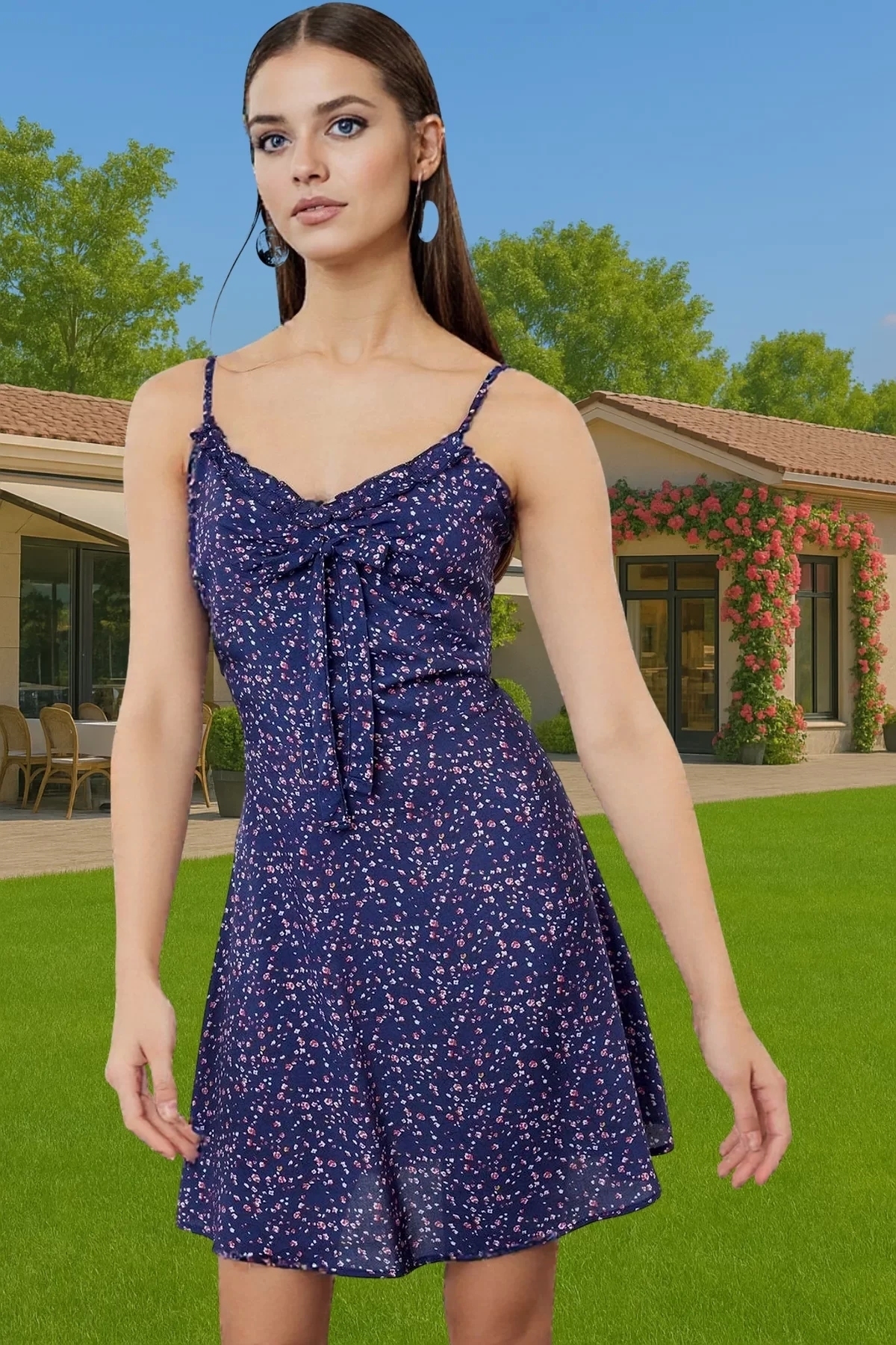 Kadın Çiçek Desenli A Kesim Mini Elbise Viskoz Yazlık Rahat Günlük Stil Yaz Aylarının Vazgeçilmezi
