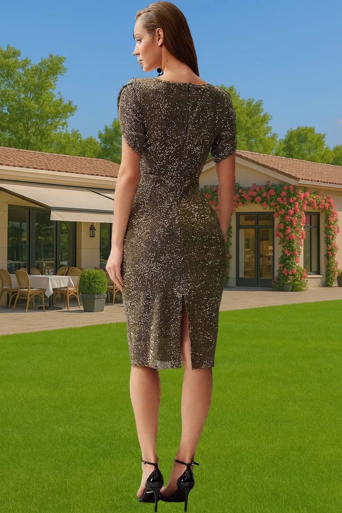 Kadın Parıltılı Örme Abiye Elbise Bodycon Kalıp Midi Boy Yazlık Yaz Aylarının Vazgeçilmezi