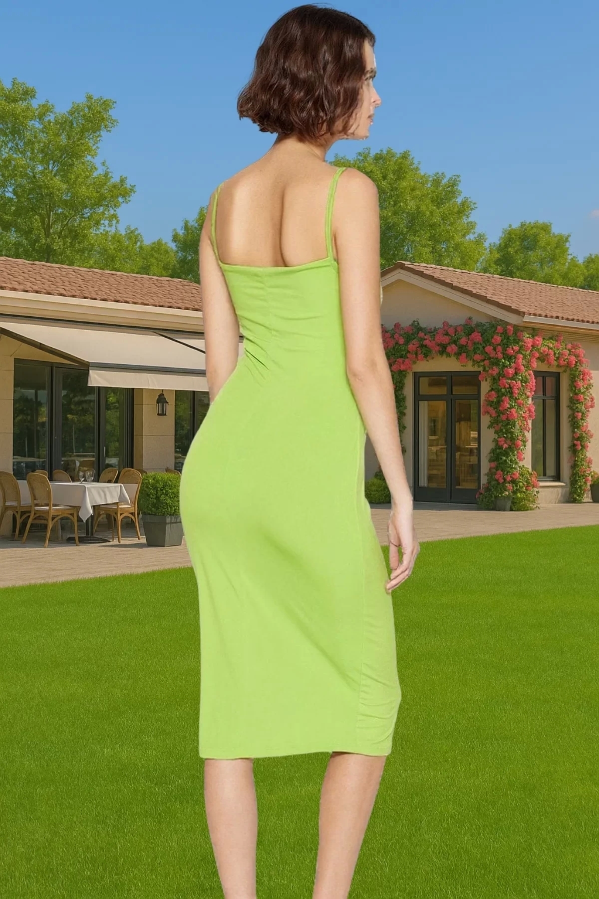 Kadın Midi Boy Bodycon Elbise İnce Askılı Degaje Yaka Rahat Şık Günlük Yaz Aylarının Vazgeçilmezi