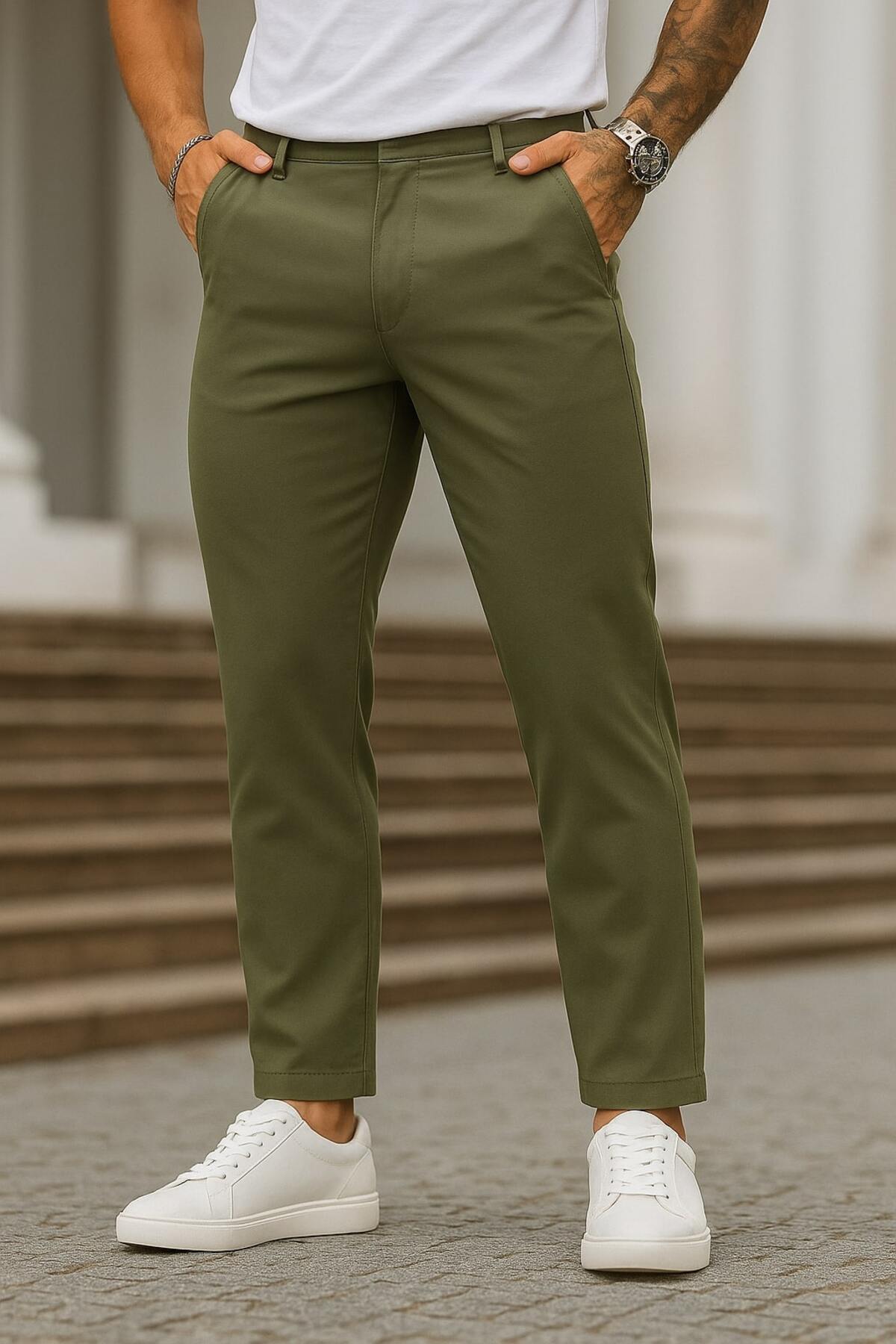 Erkek Pamuklu Esnek Likralı Regular Fit Slim Fit Kumaş Pantolon – Günlük ve Ofis Kombinleri İçin