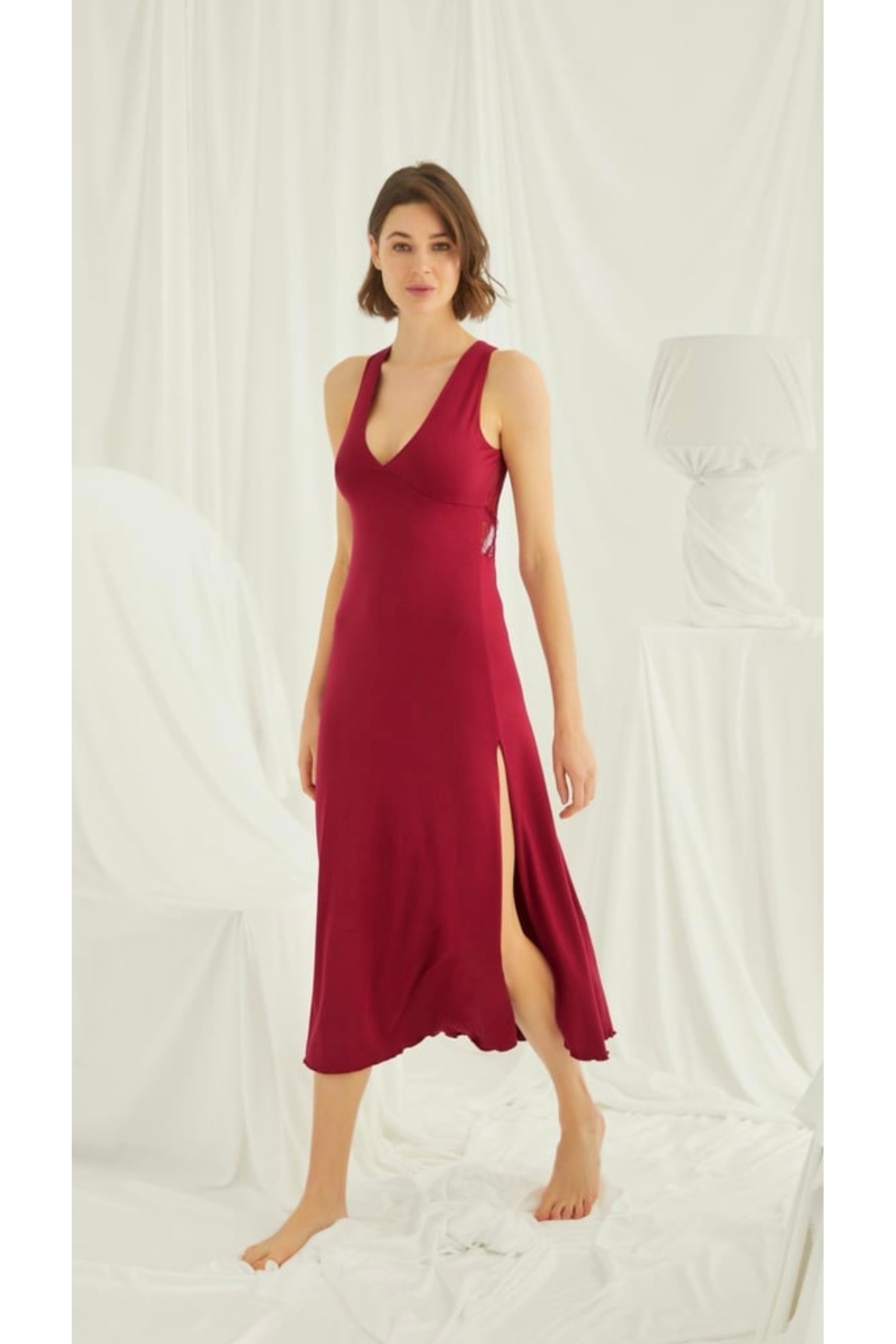 NightLove Monamise Yırtmaçlı Askılı Gecelik 18482