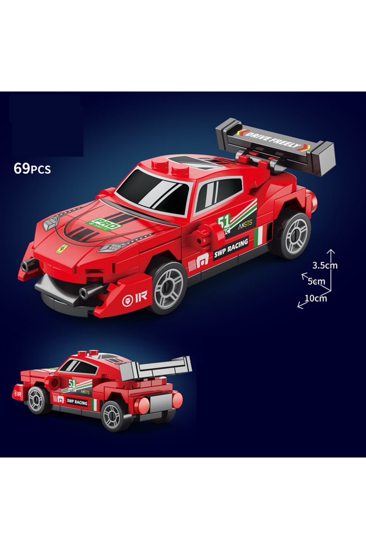 بدون جعبه ۶۹ تکه جدید DIY کیت ساخت بلوک‌های ماشین مسابقه‌ای چهارخانه با مکانیزم کششی و سرعت، برای پسران